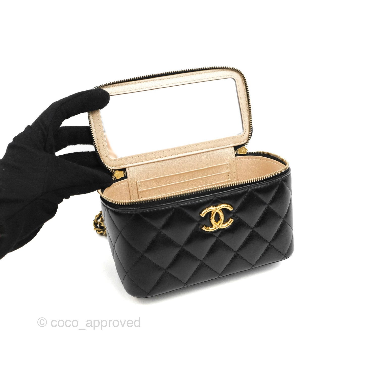 Chanel Vanity with Double Chain Black Shiny Lambskin 23C