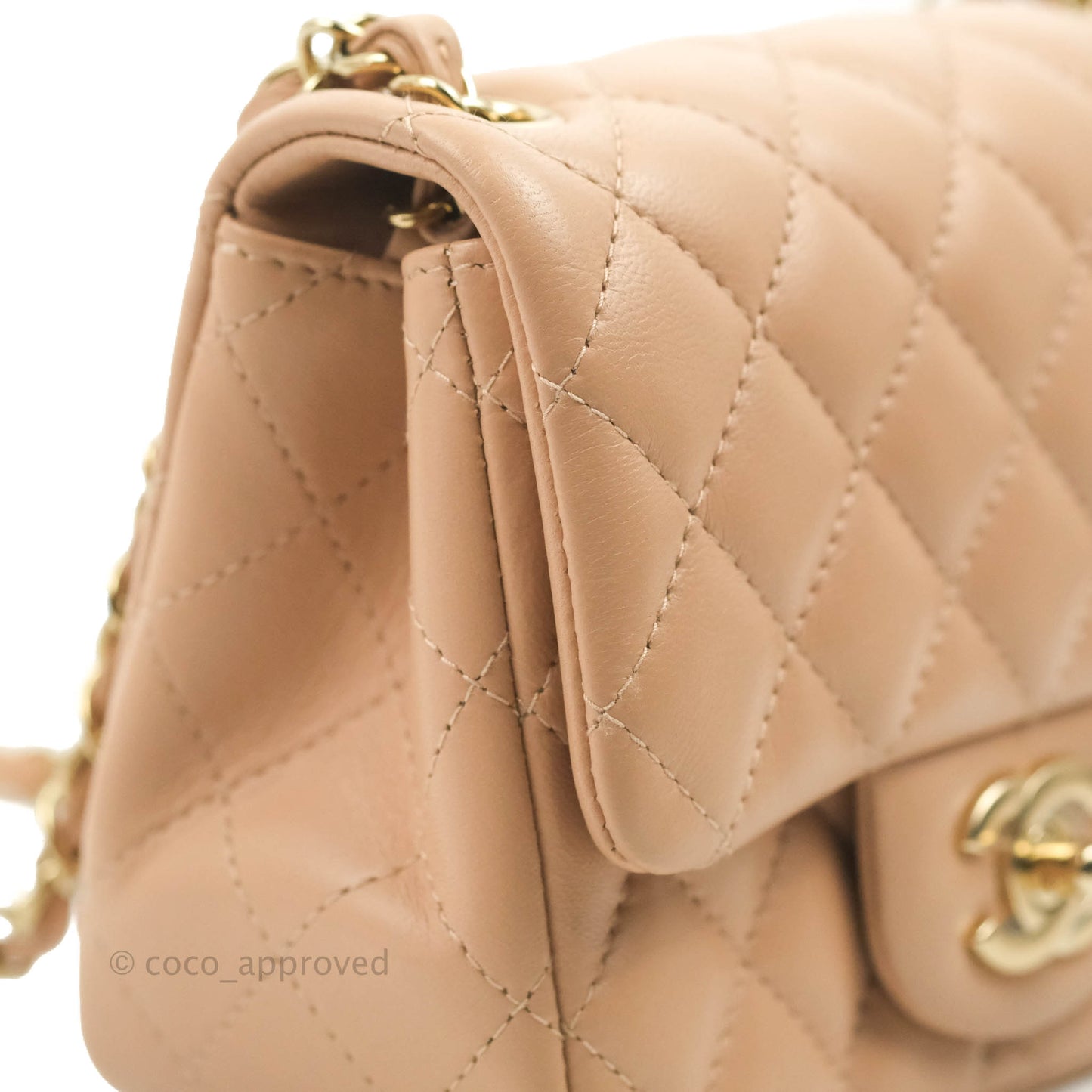 Chanel Mini Square Beige Lambskin Gold Hardware 21A