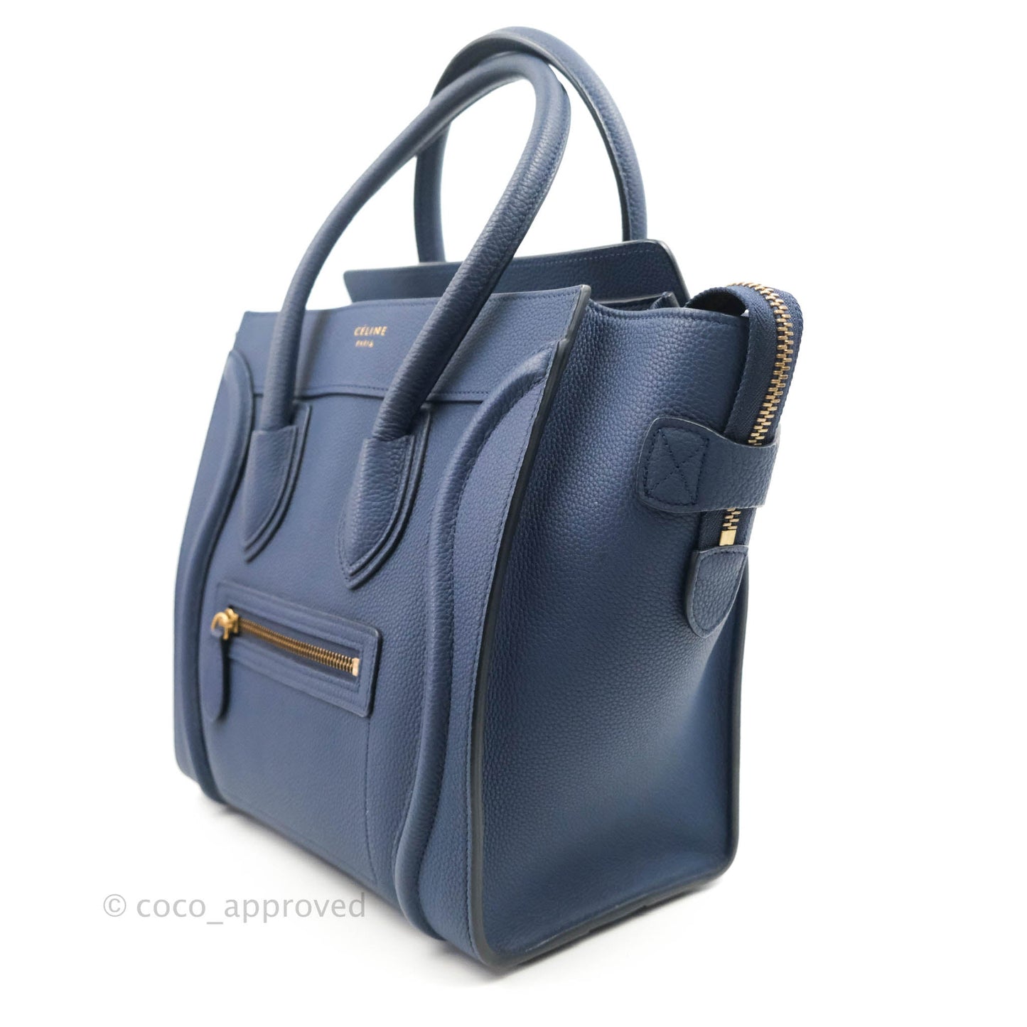 Celine Micro Luggage Handbag Navy Grained Calfskin Gold Hardware