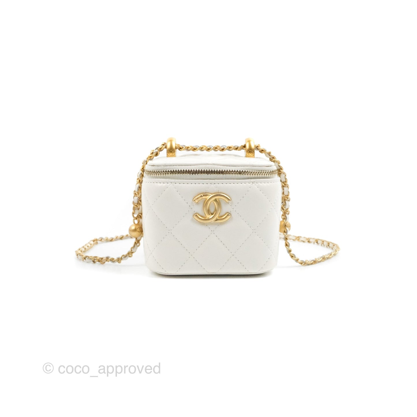 Chanel Quilted Mini Perfect Fit Vanity With Chain White Calfskin Aged Gold Hardware