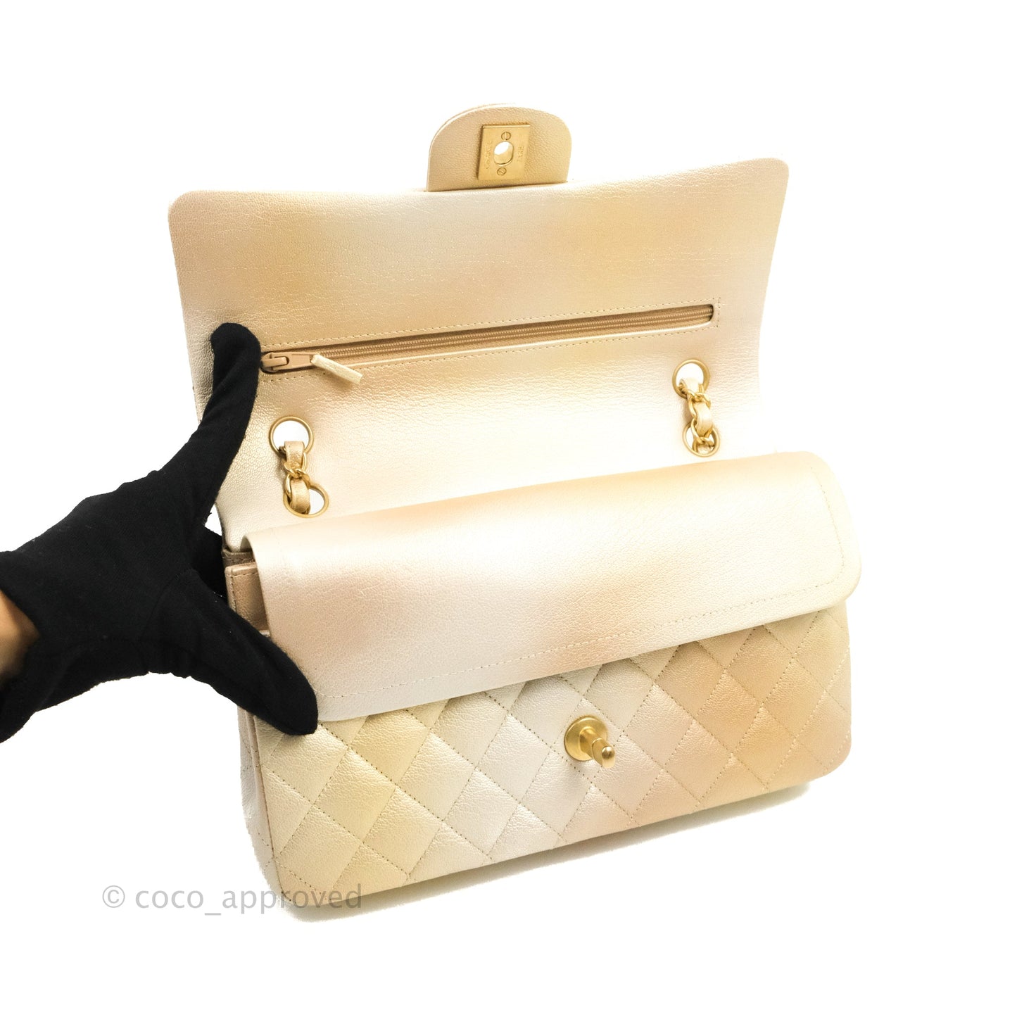 Chanel Classic Quilted M/L Medium Flap Ombre Metallic Goatskin Aged Gold Hardware