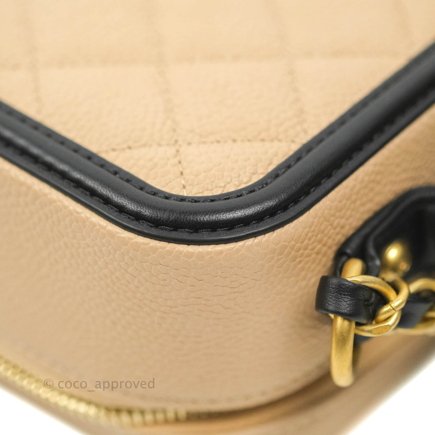 Chanel Quilted Medium CC Filigree Vanity Case Beige Caviar Gold Hardware