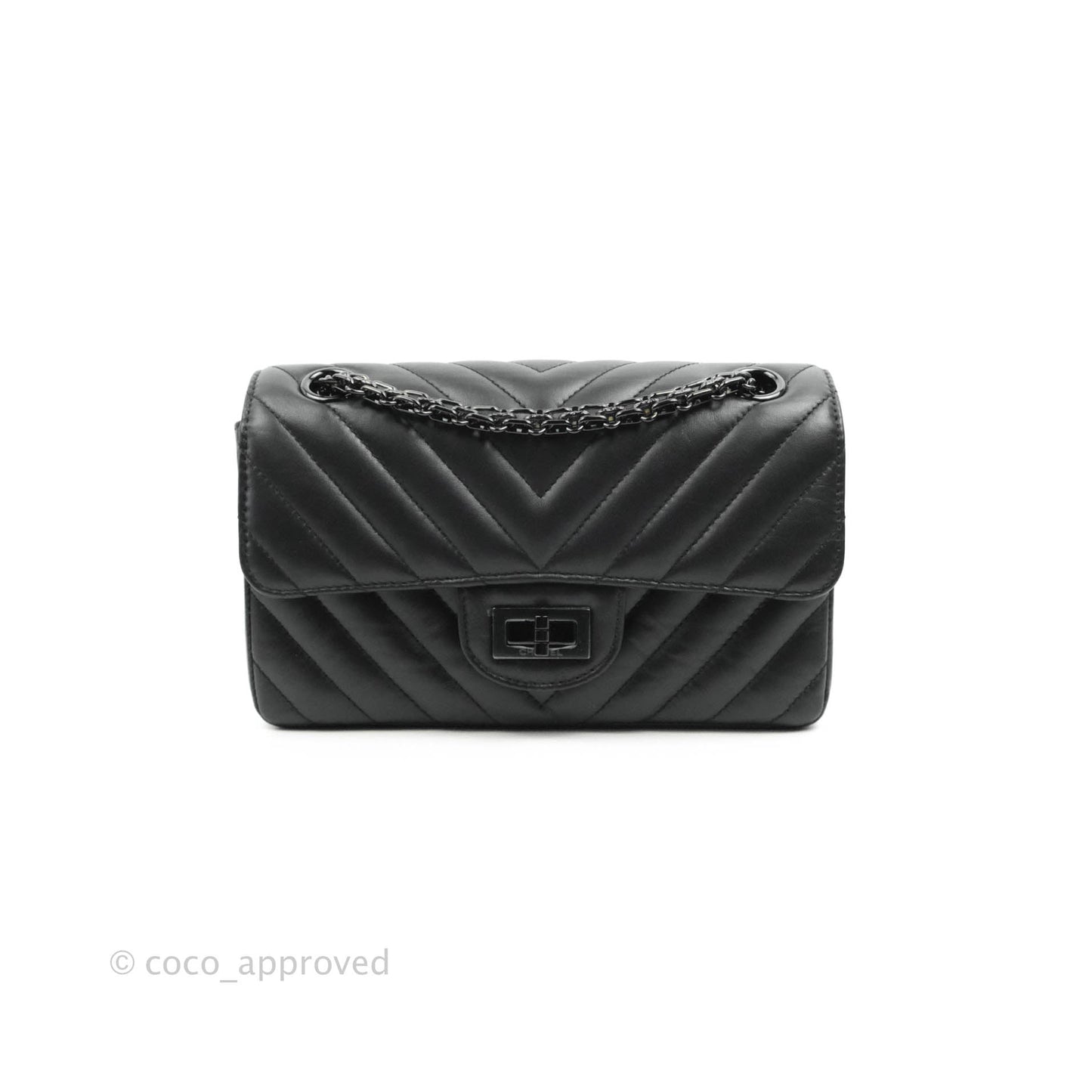 Chanel Mini Reissue 224 So Black Chevron Calfskin Black Hardware