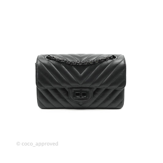 Chanel Mini Reissue 224 So Black Chevron Calfskin Black Hardware