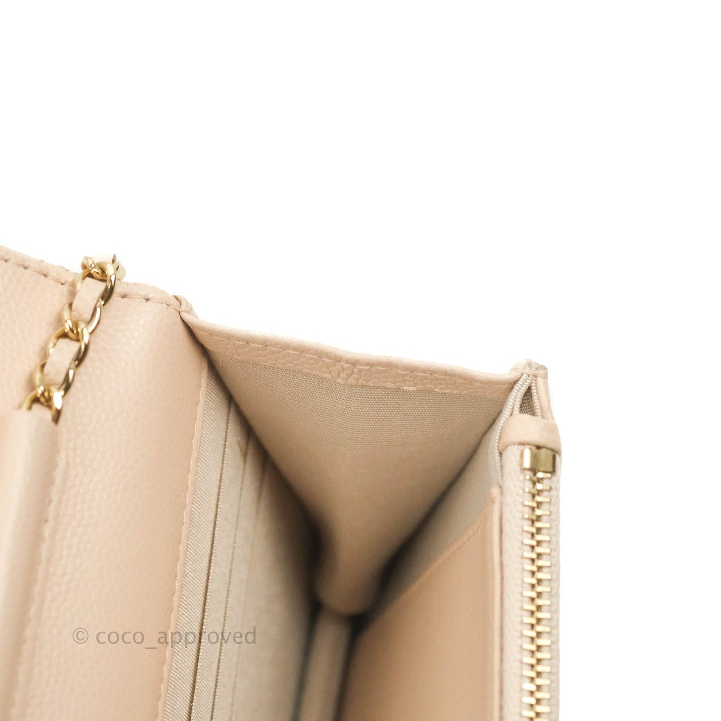 Chanel Quilted Golden Class Wallet on Chain WOC Light Beige Caviar Gold Hardware