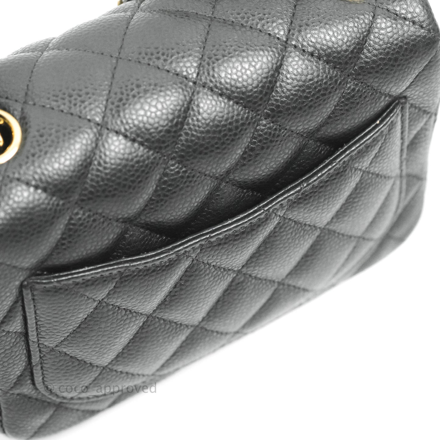 Chanel Quilted Mini Square Flap Bag Pearly Black Caviar Gold Hardware