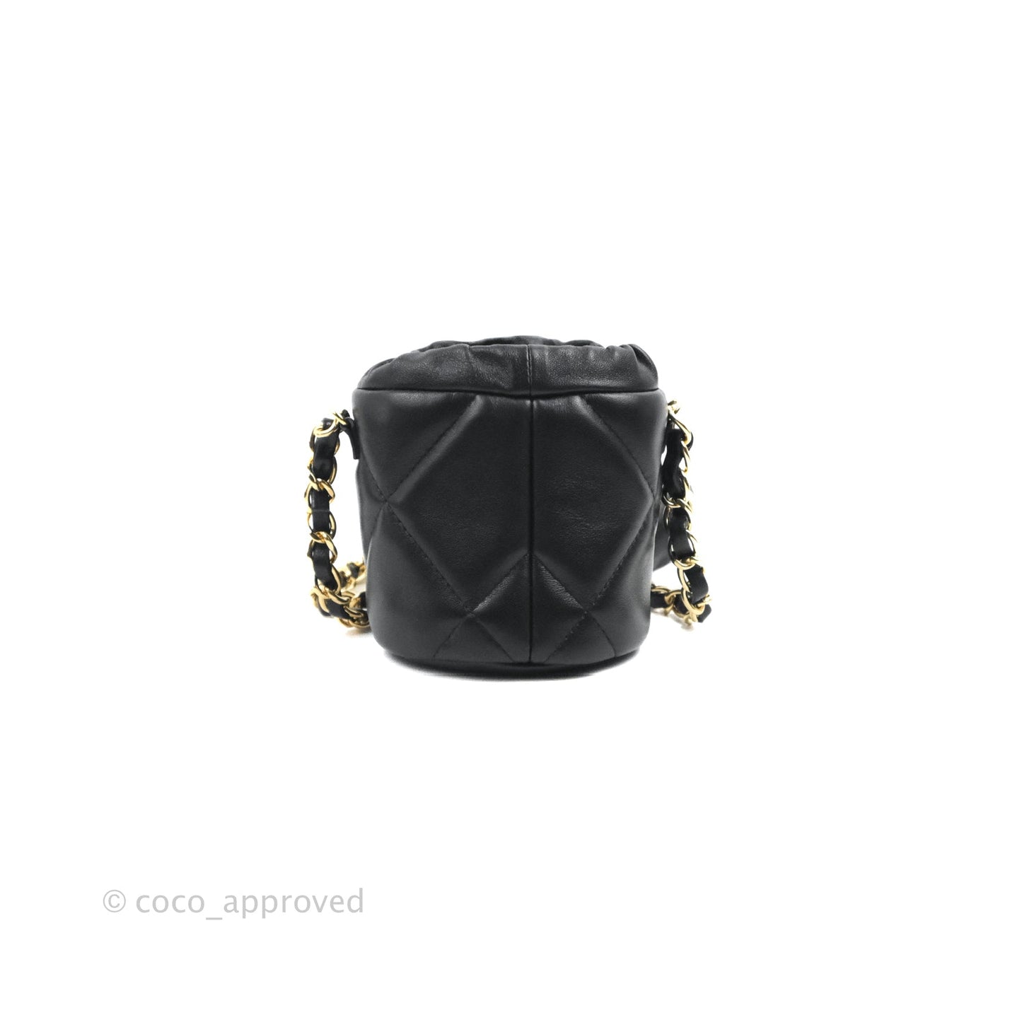 Chanel Mini Bucket Bag with Fluffy Chain Black Lambskin Gold Hardware