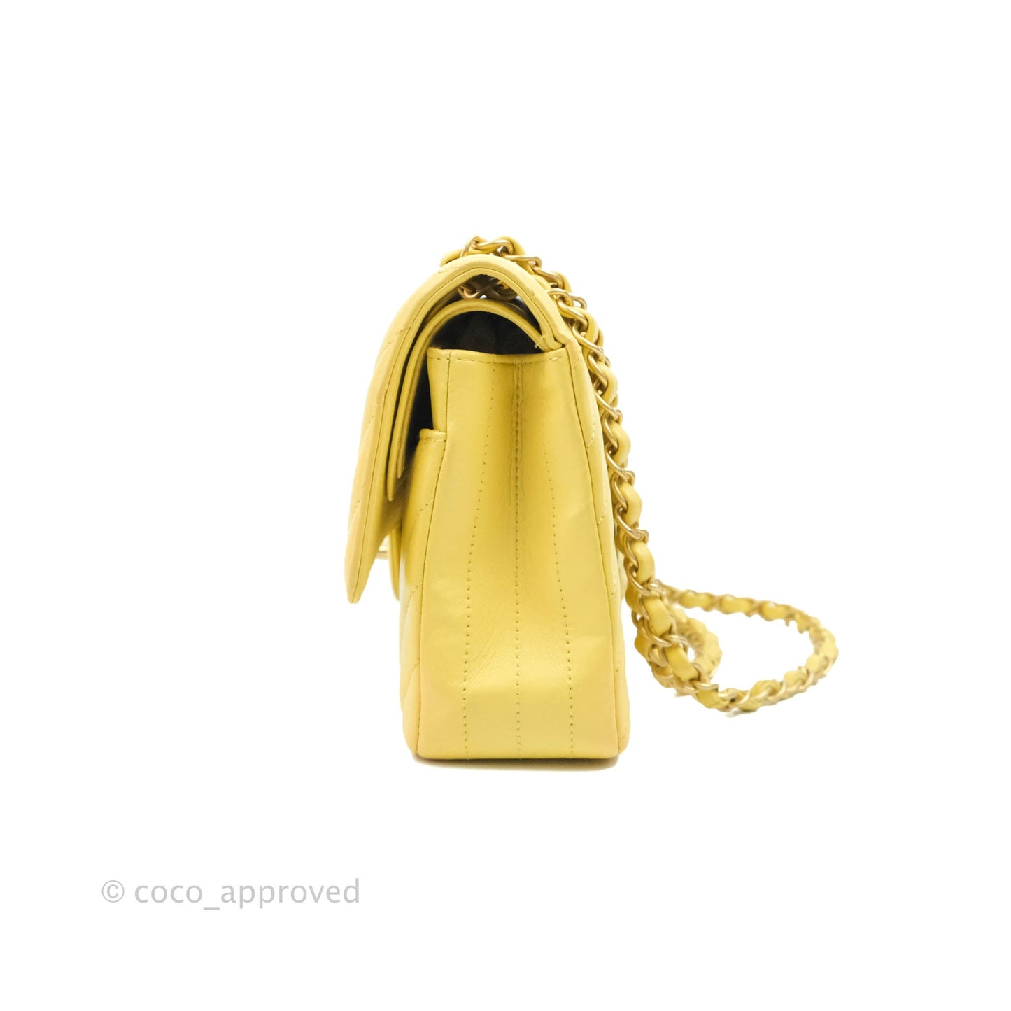 Chanel Classic M/L Medium Flap Chevron Yellow Lambskin Gold Hardware