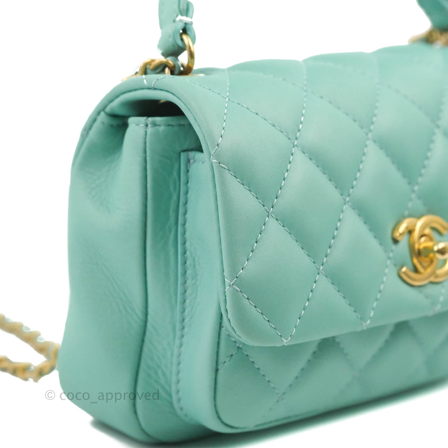 Chanel Quilted Small Day Trip Tiffany Blue Green Lambskin Aged Gold Hardware