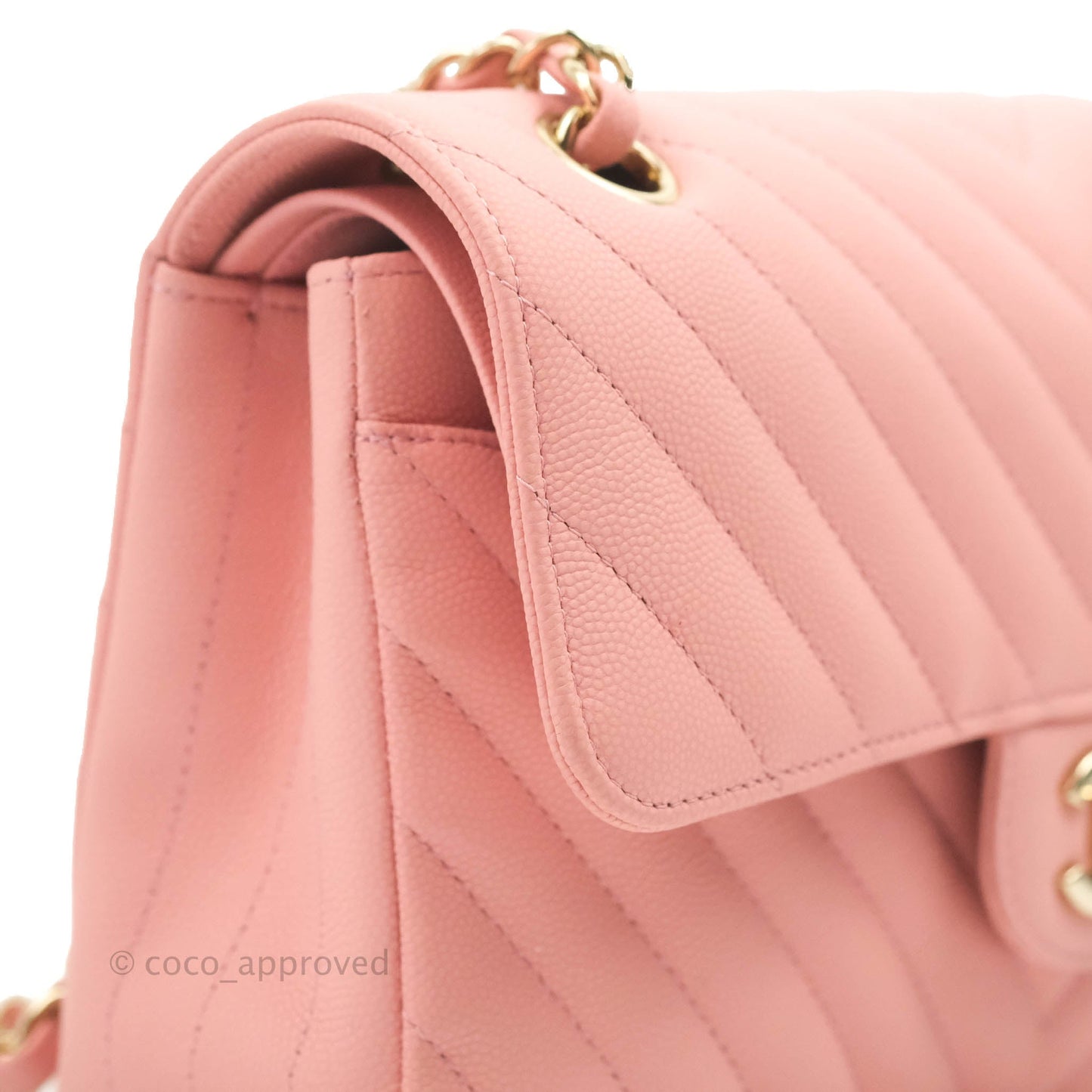 Chanel Classic Chevron S/M Small Double Flap Pink Caviar Gold Hardware