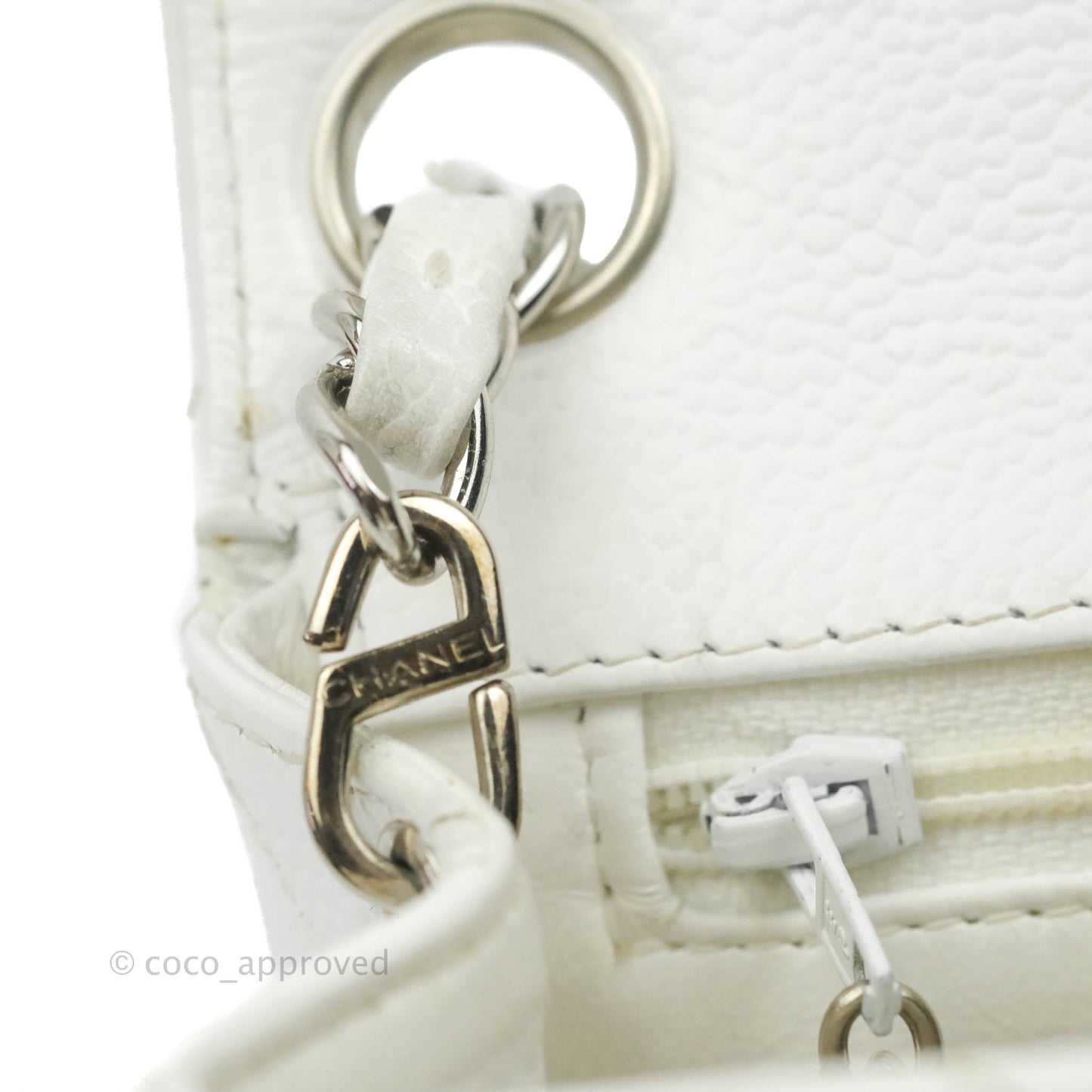 Chanel Quilted Vintage Mini Square Flap White Caviar Silver Hardware