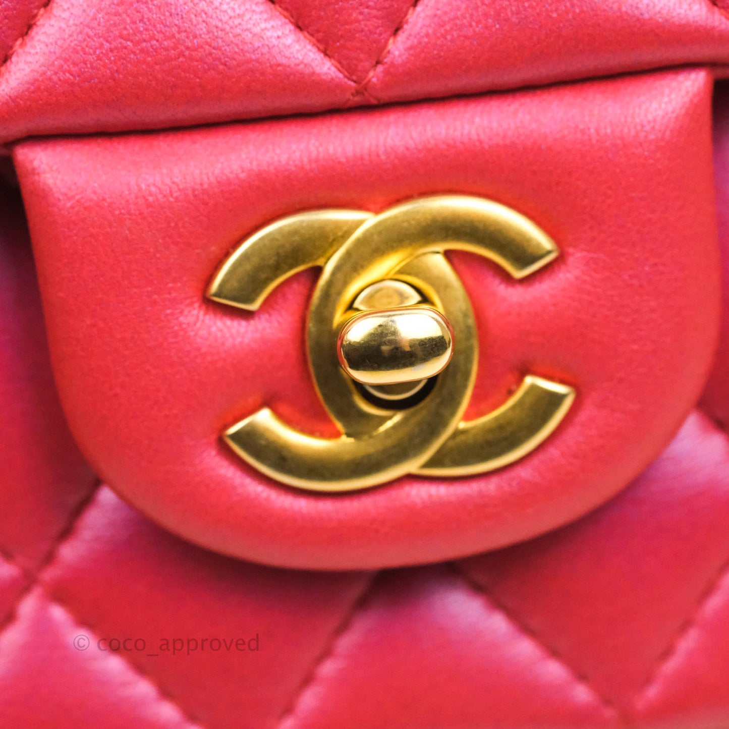 Chanel Top Handle Mini Rectangular Flap Bag Iridescent Red Lambskin Gold Hardware