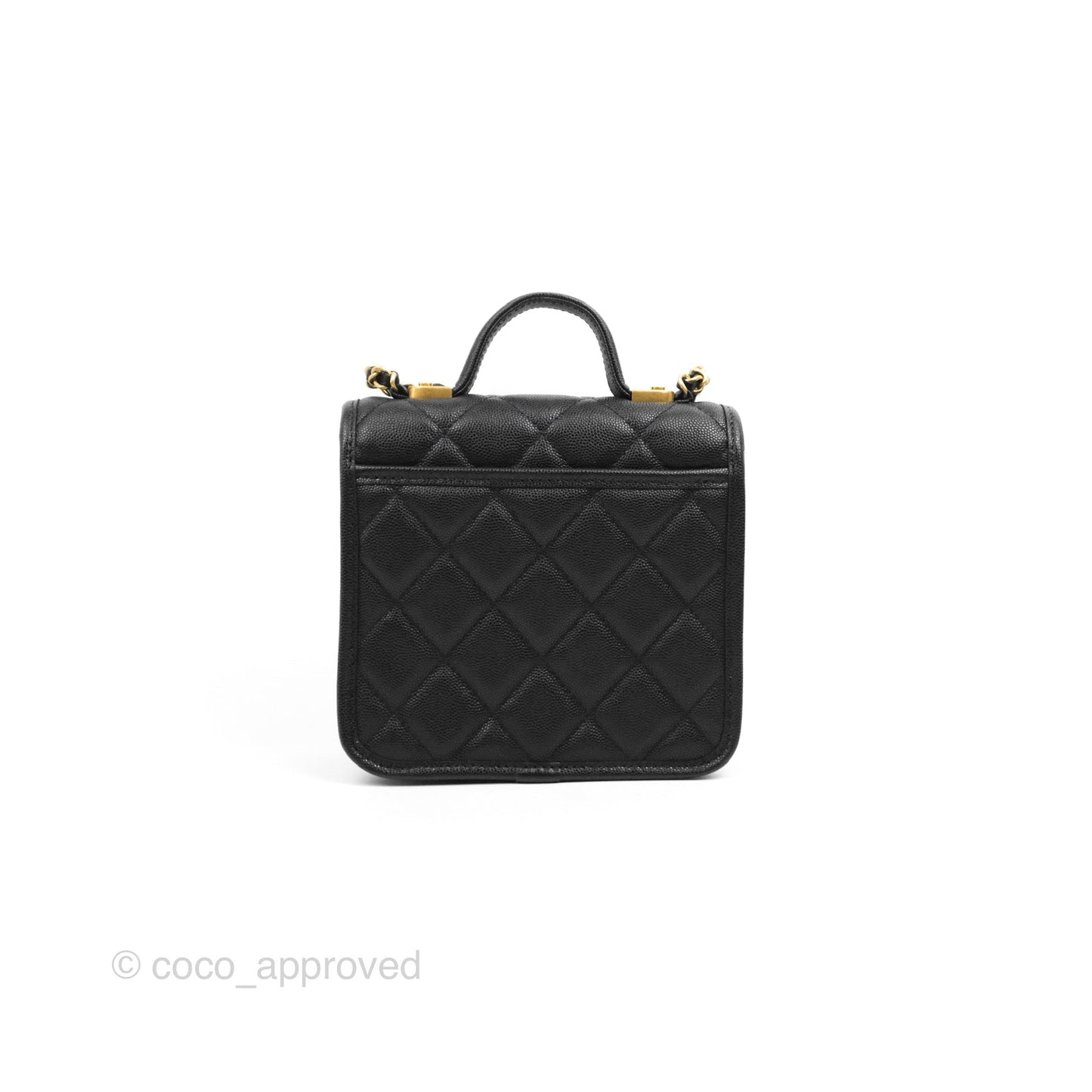 Chanel Mini School Memory Top Handle Flap Bag Black Caviar Aged Gold Hardware