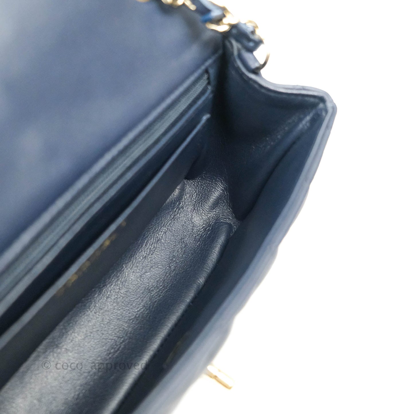 Chanel Quilted Mini Rectangular Flap Navy Lambskin Gold Hardware