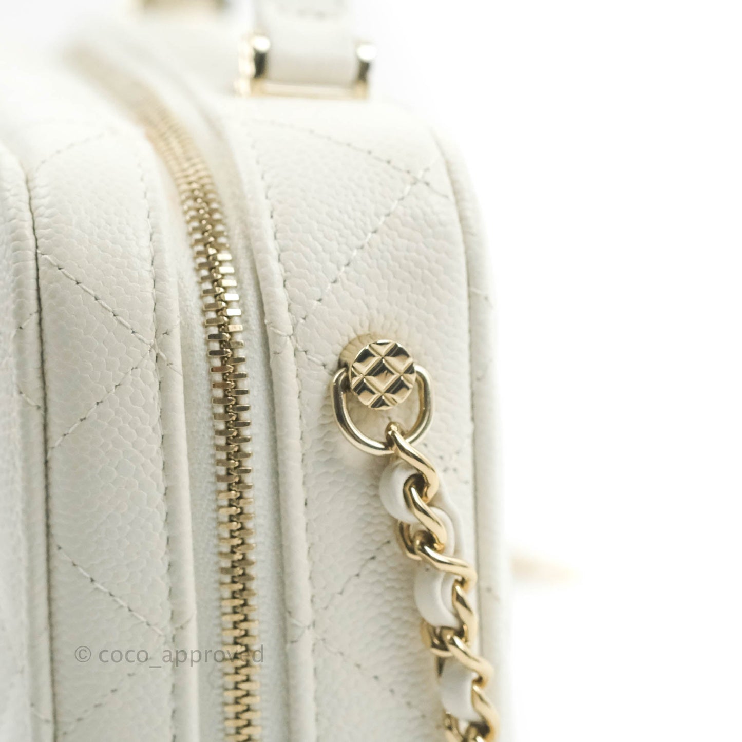 Chanel Quilted Top Handle Vanity White Caviar Gold Hardware