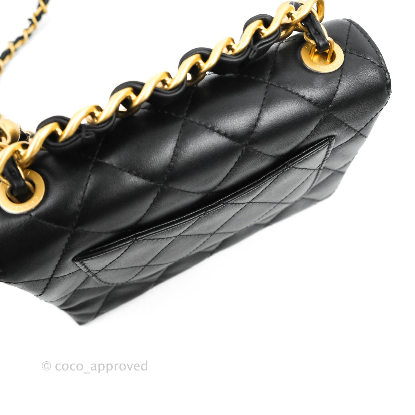 Chanel Small Chain Bar Flap Bag Black Calfskin Aged Gold Hardware