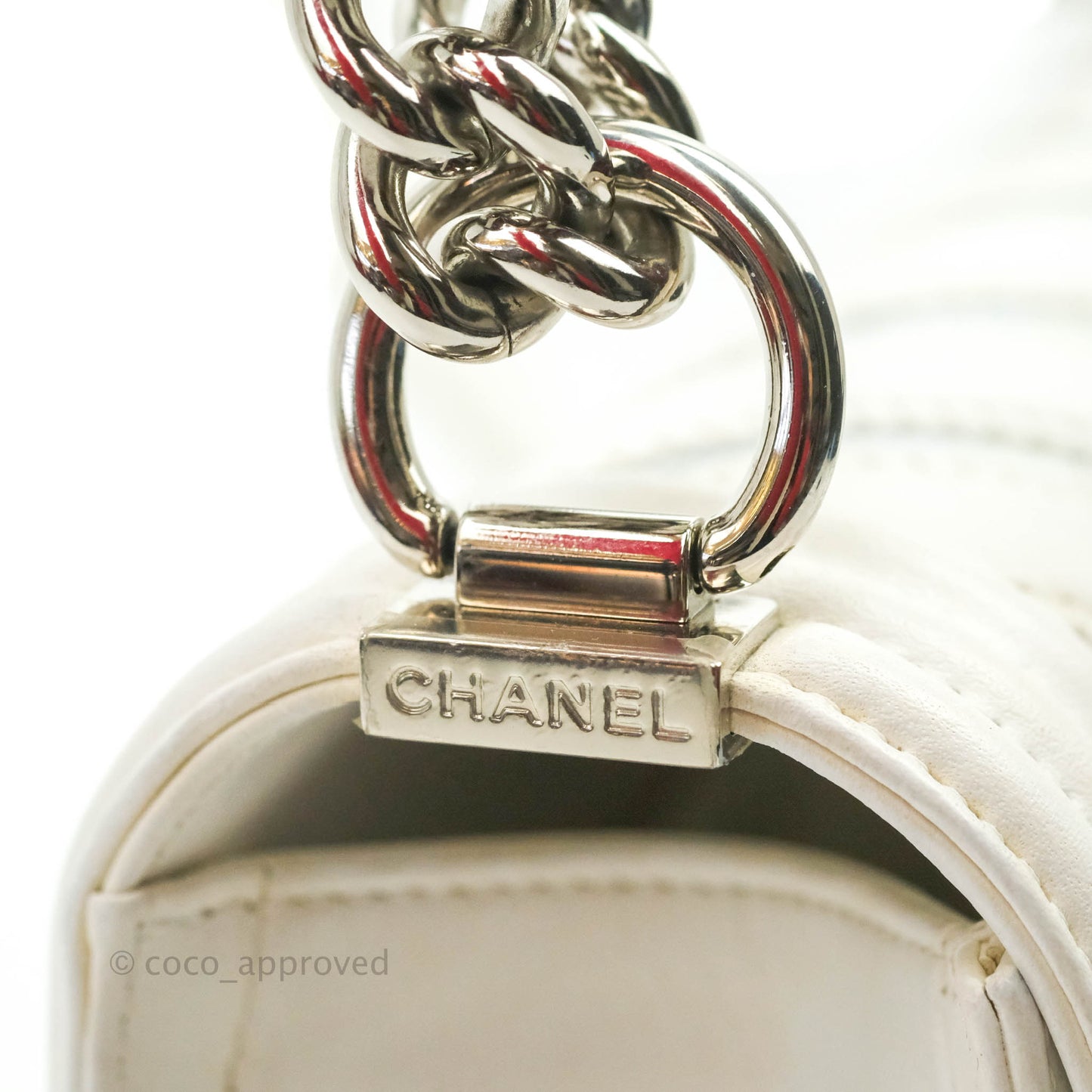 Chanel Quilted Medium Boy Flap Iridescent Chevron White Lambskin Silver Hardware
