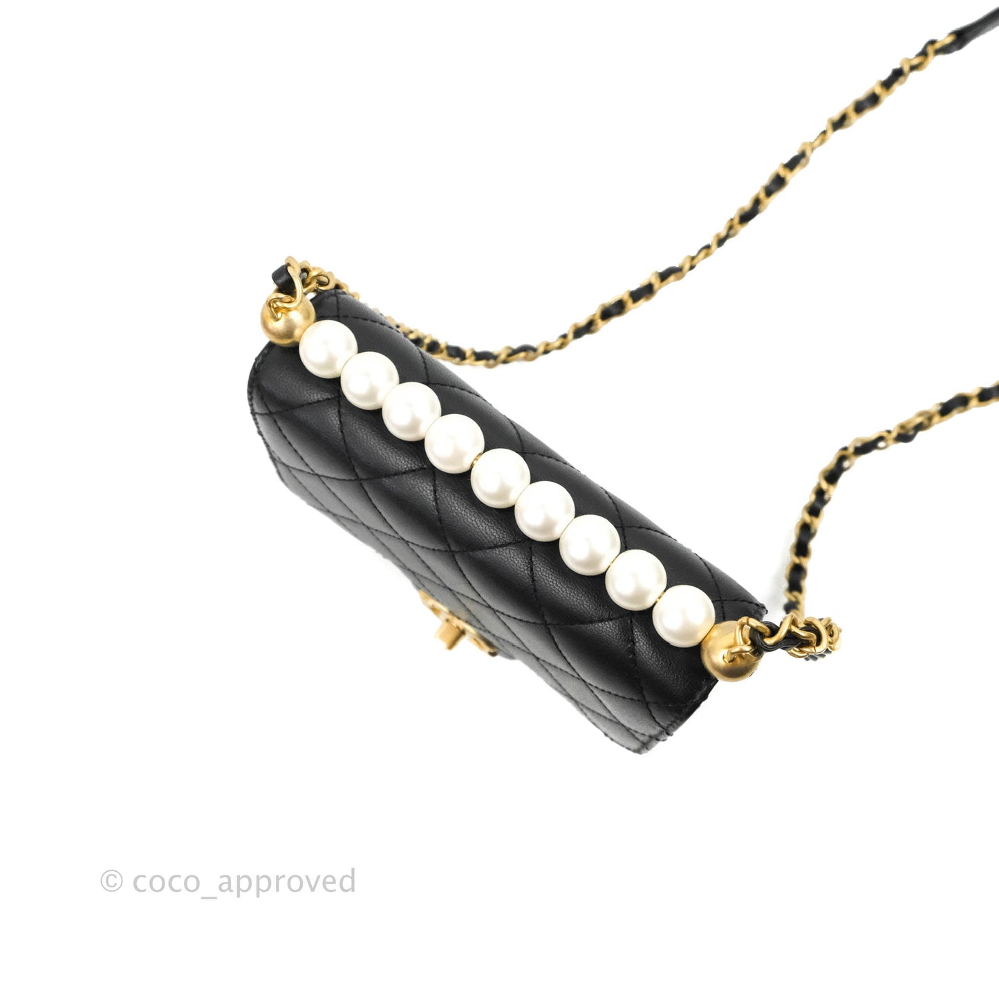 Chanel Quilted Chic Pearls Flap Black Goatskin Aged Gold Hardware