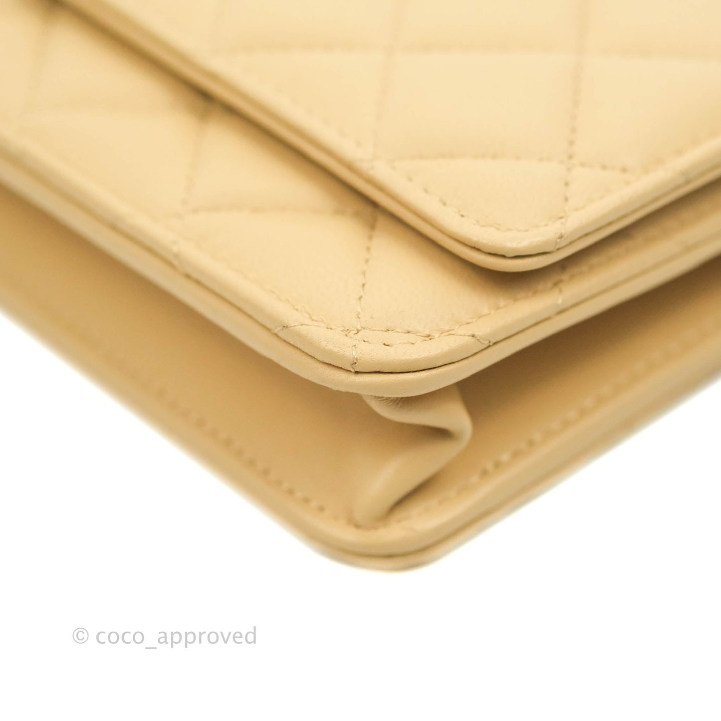 Chanel Quilted Pearl Crush Wallet on Chain WOC Beige Lambskin Aged Gold Hardware