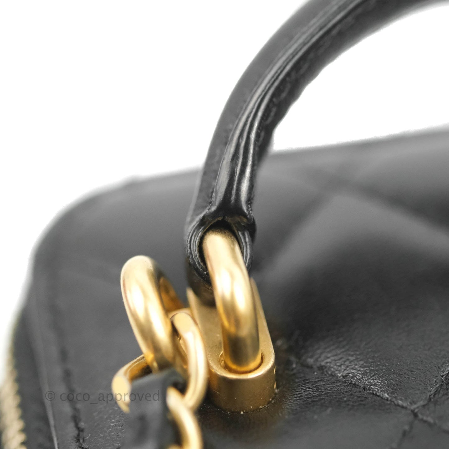 Chanel Mini Top Handle Vanity With Chain Black Lambskin Gold Hardware