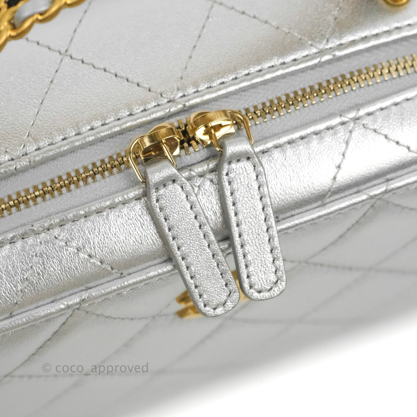 Chanel Rainbow Top Handle Vanity Case Metallic Silver Lambskin Aged Gold Hardware 23P
