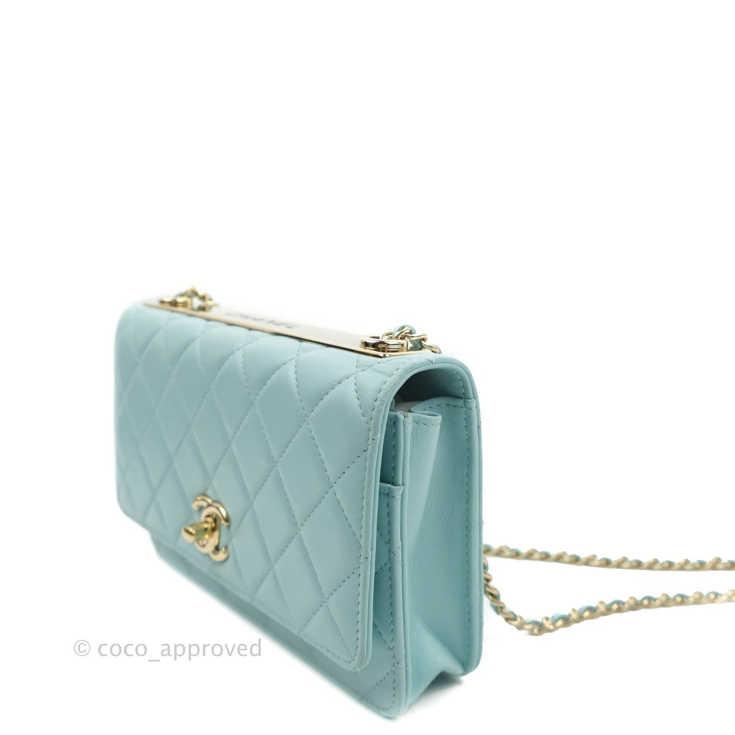 Chanel Trendy CC Quilted Wallet on Chain WOC Tiffany Blue Lambskin Gold Hardware