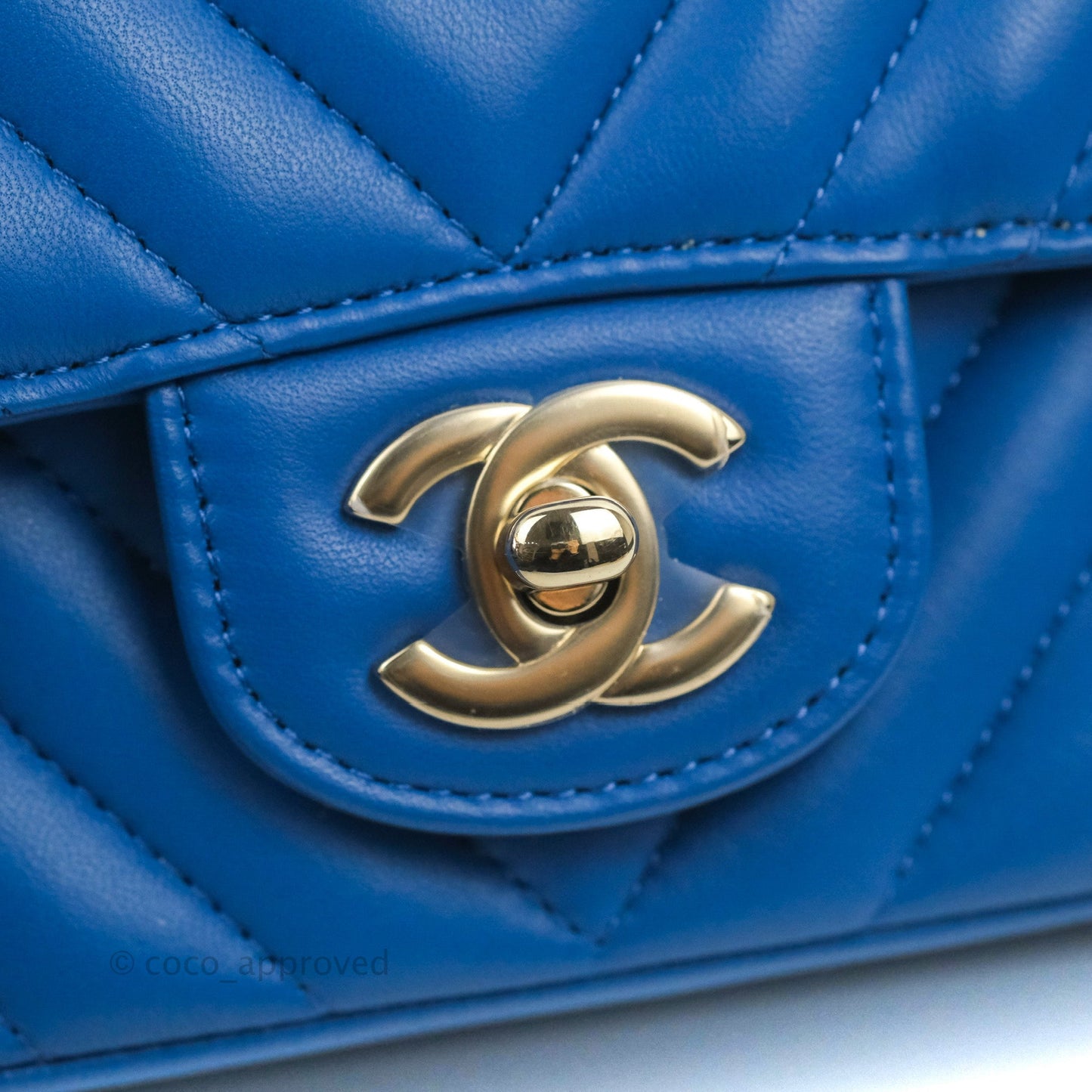 Chanel Chevron Mini Rectangular Flap Blue Lambskin Light Gold Hardware