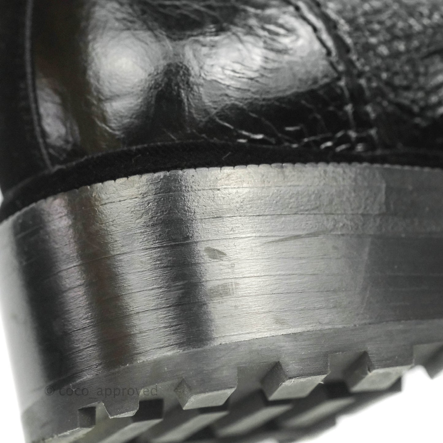 Chanel CC Pearl Crumpled Glazed Black Calfskin Combat Boots with Velvet Laces