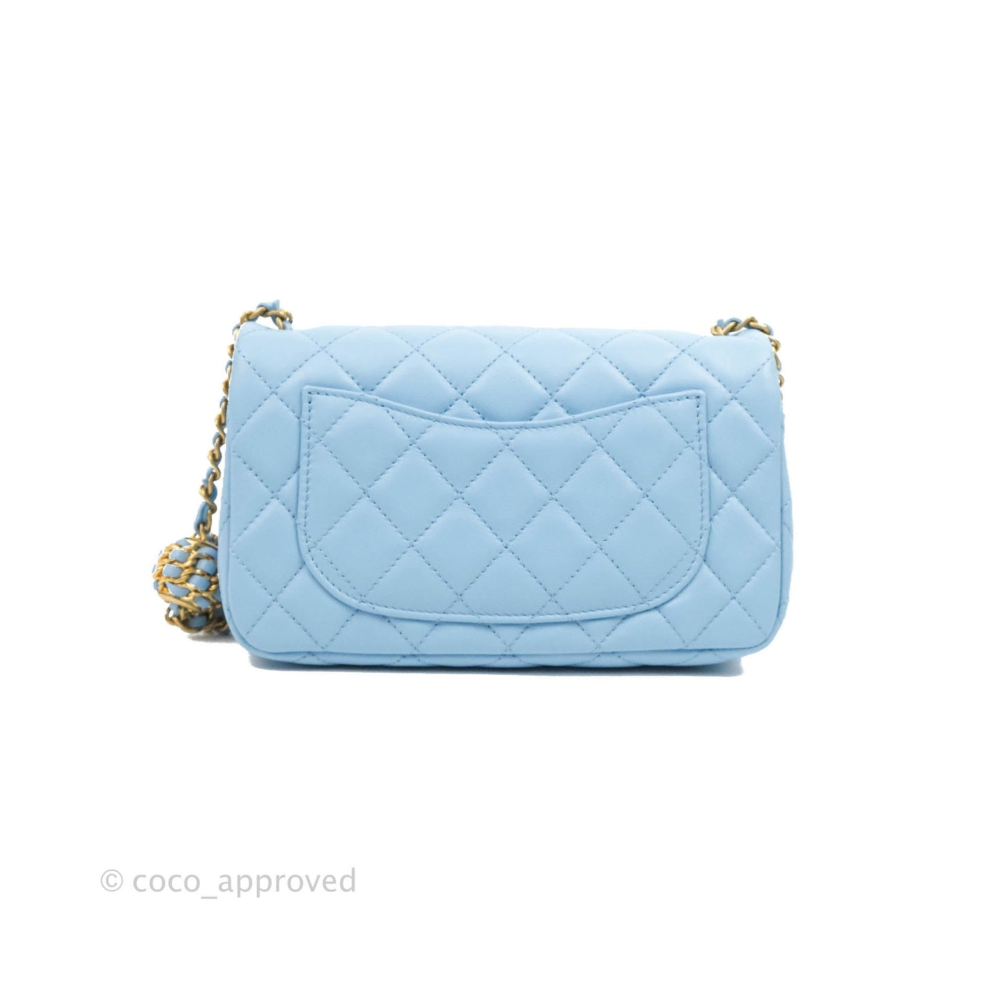 Chanel Mini Rectangular Pearl Crush Quilted Blue Lambskin Aged Gold Hardware