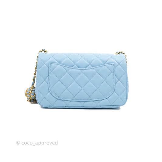 Chanel Mini Rectangular Pearl Crush Quilted Blue Lambskin Aged Gold Hardware