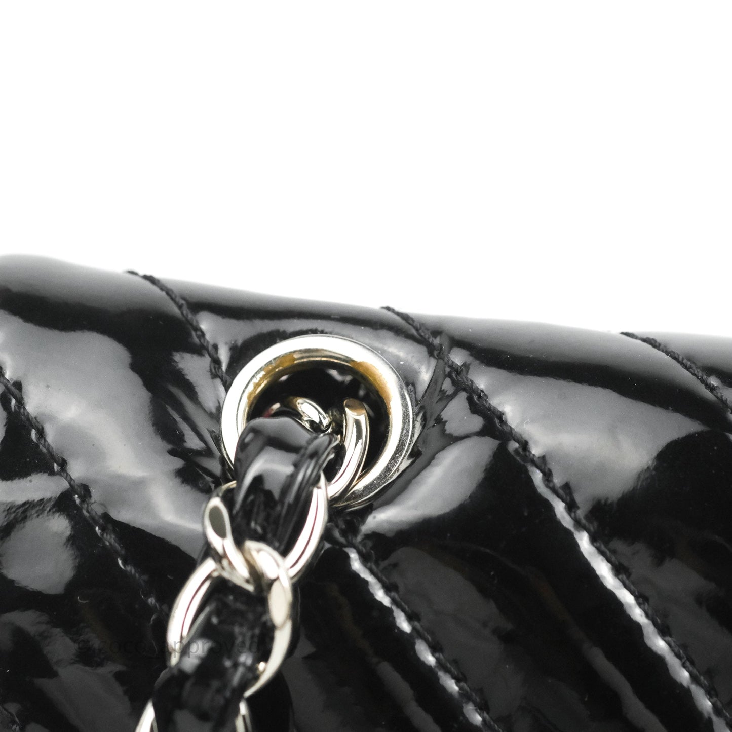 Chanel Single Flap Maxi Chevron Black Patent Silver Hardware