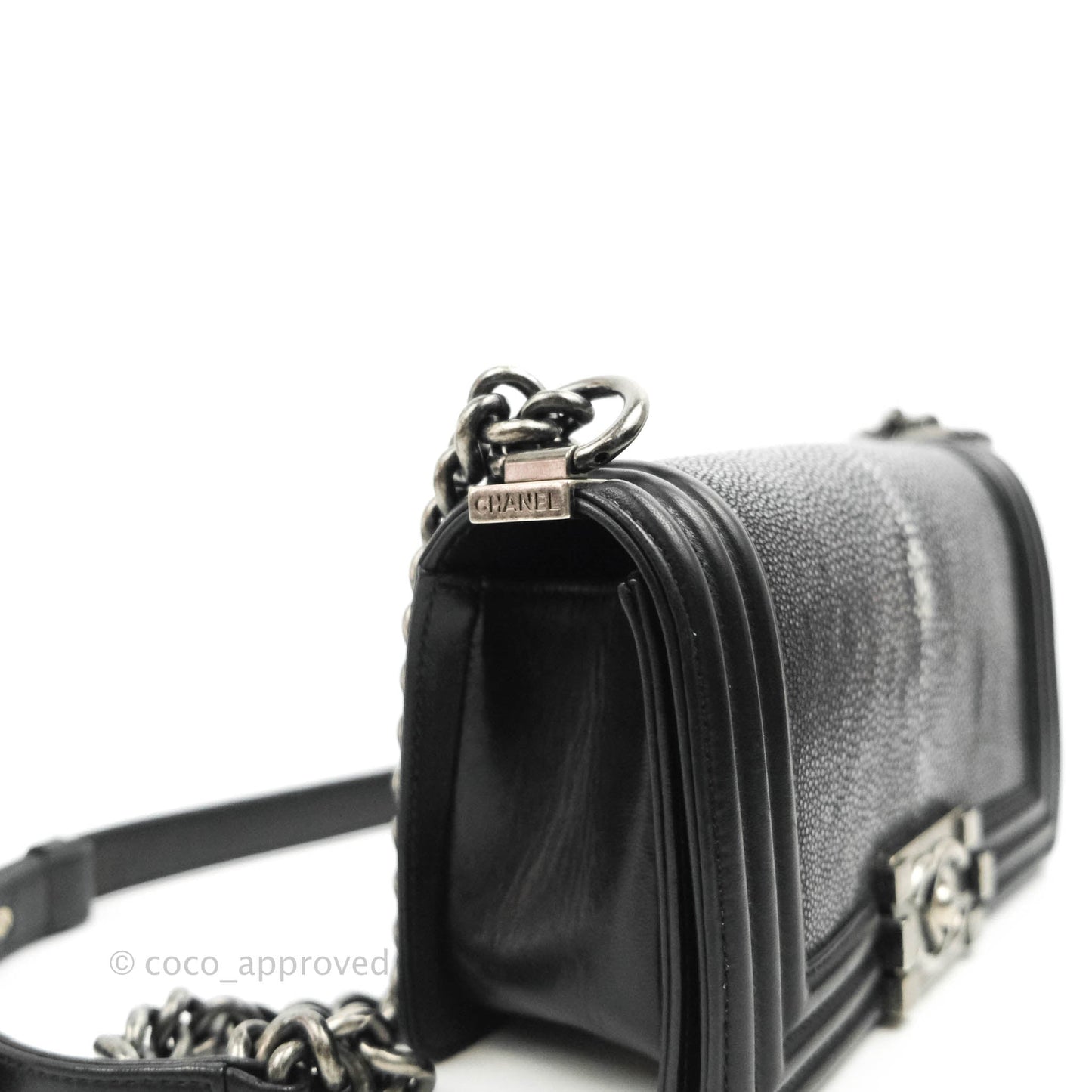 Chanel Small Boy Black Stingray Ruthenium Hardware