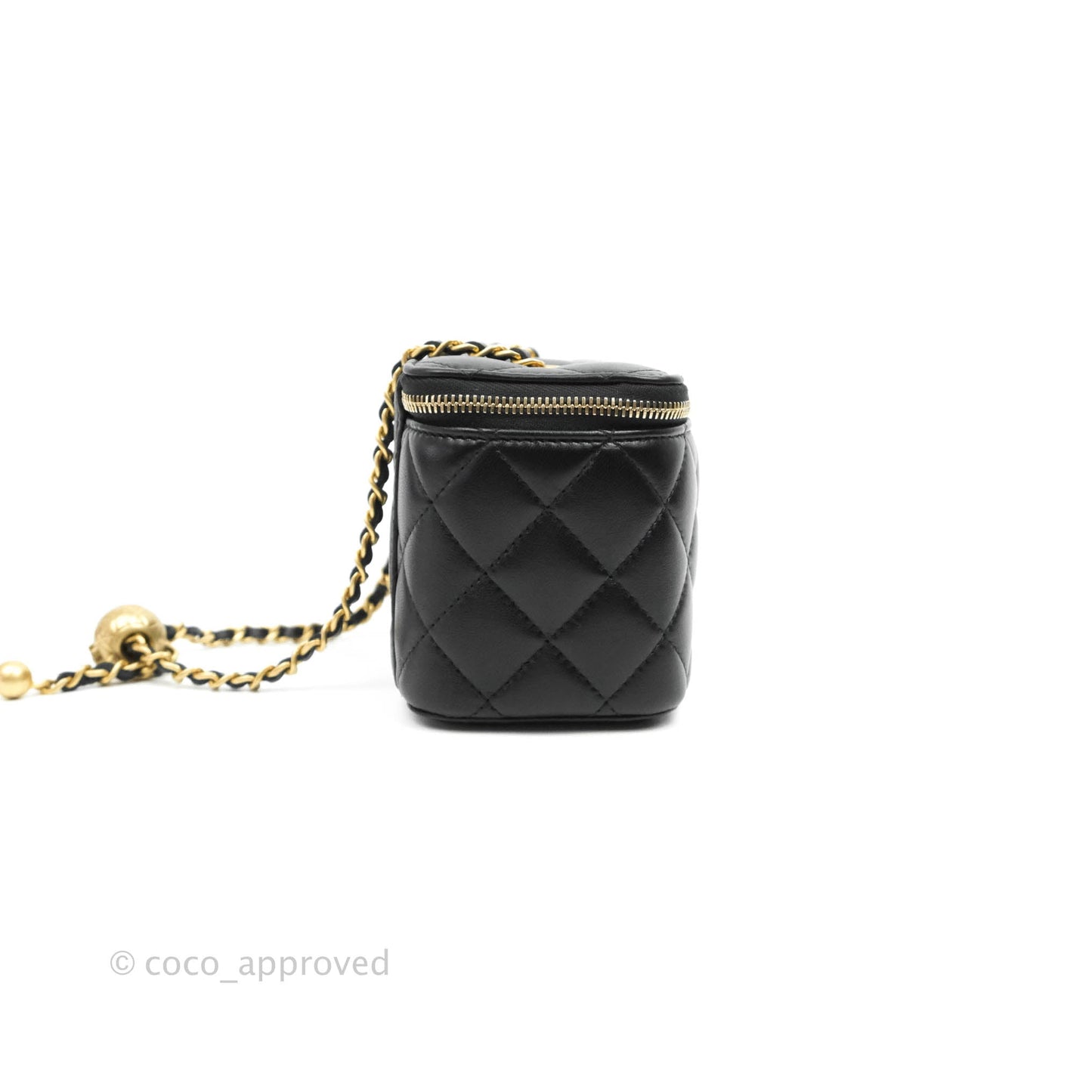 Chanel Vanity with Pearl Crush Chain in Black Lambskin Aged Gold Hardware