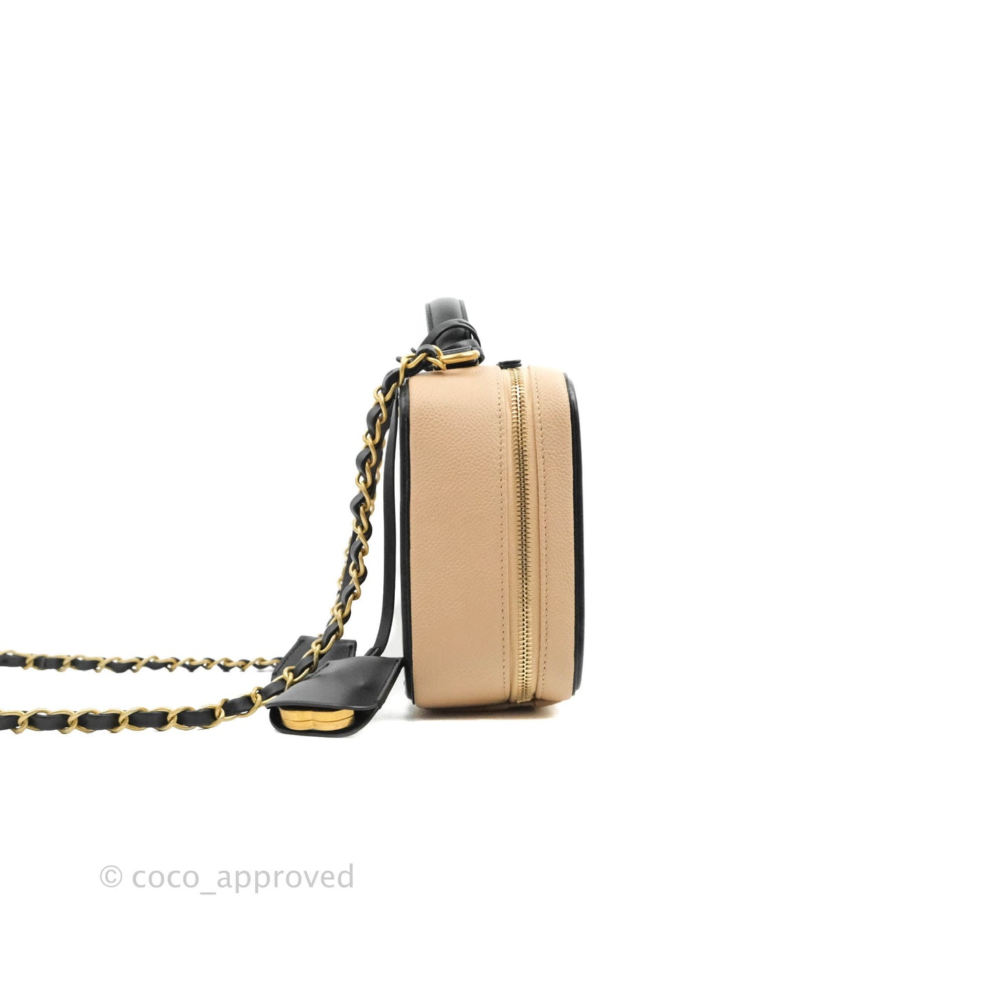 Chanel Quilted Medium CC Filigree Vanity Case Beige Caviar Gold Hardware