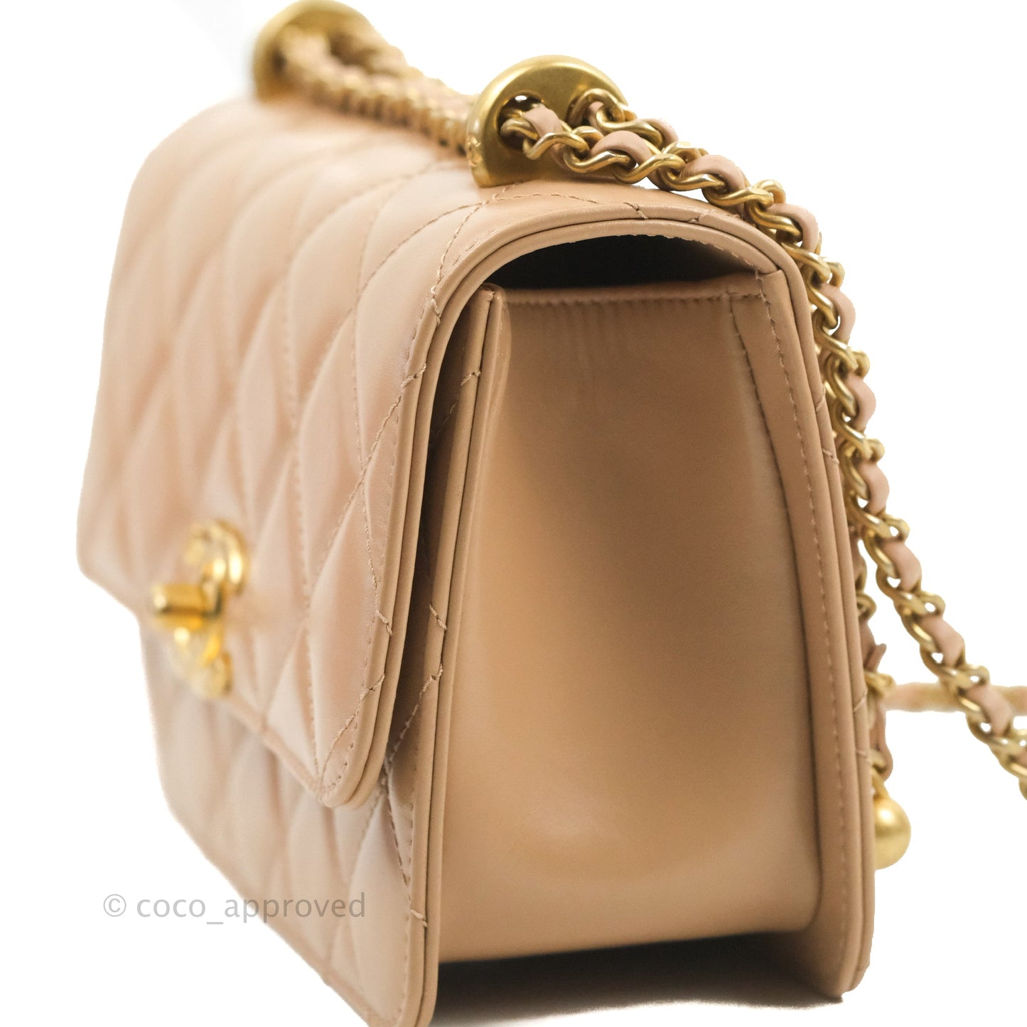 Chanel Quilted Perfect Fit Adjustable Beige Calfskin Gold Hardware 21A