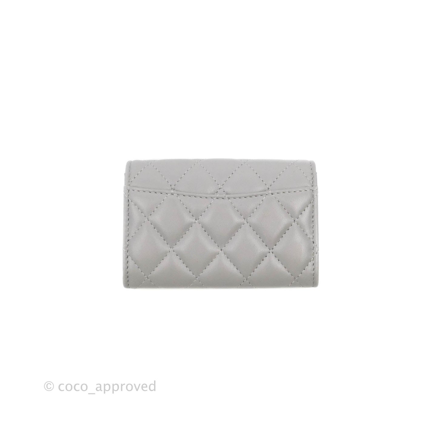 Chanel Quilted Flap Card Holder Grey Lambskin Silver Hardware