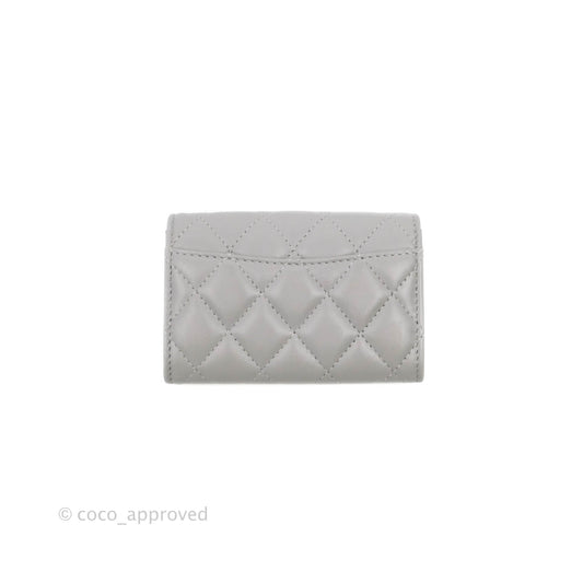 Chanel Quilted Flap Card Holder Grey Lambskin Silver Hardware
