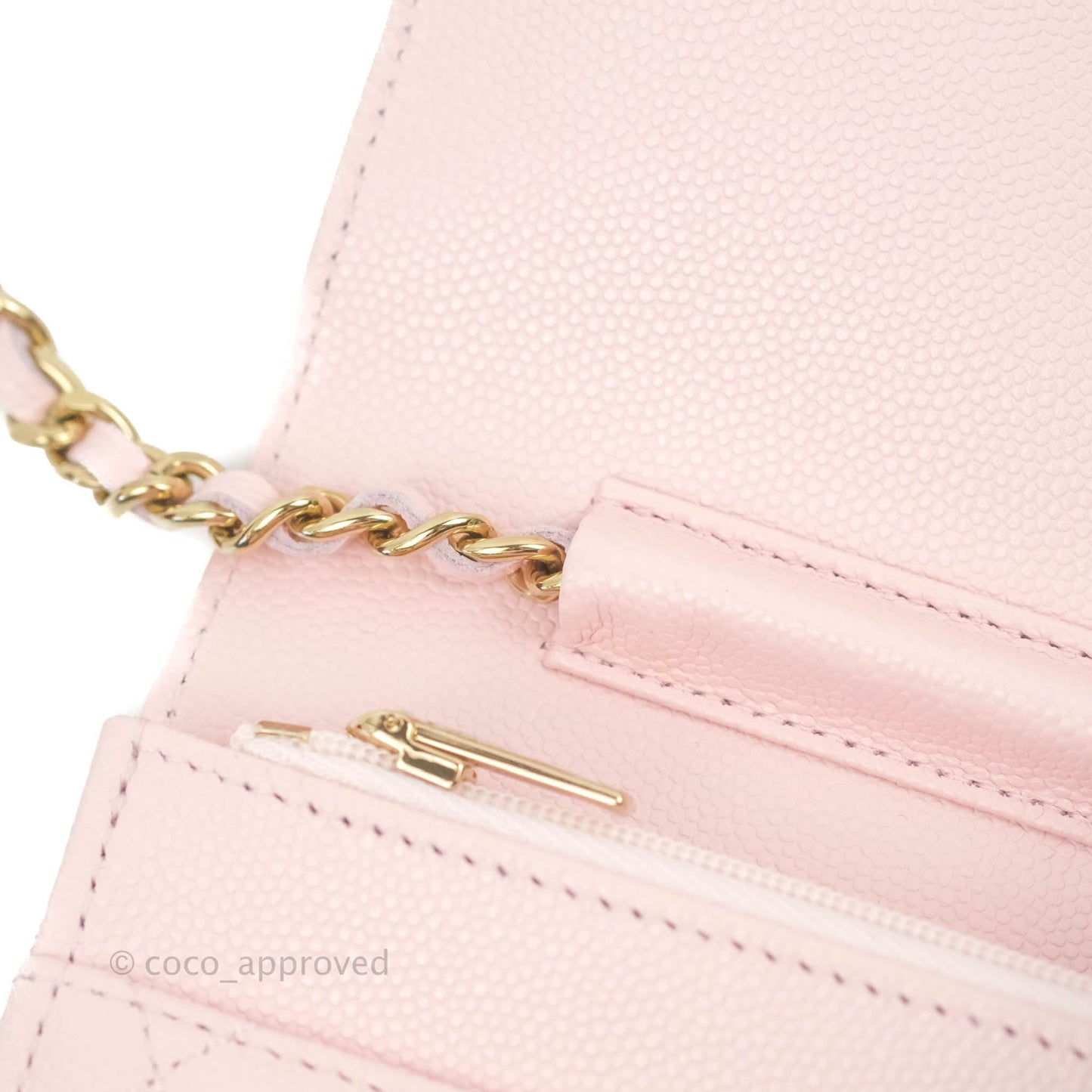 Chanel Quilted Classic Wallet on Chain WOC Light Pink Caviar Gold Hardware 22S