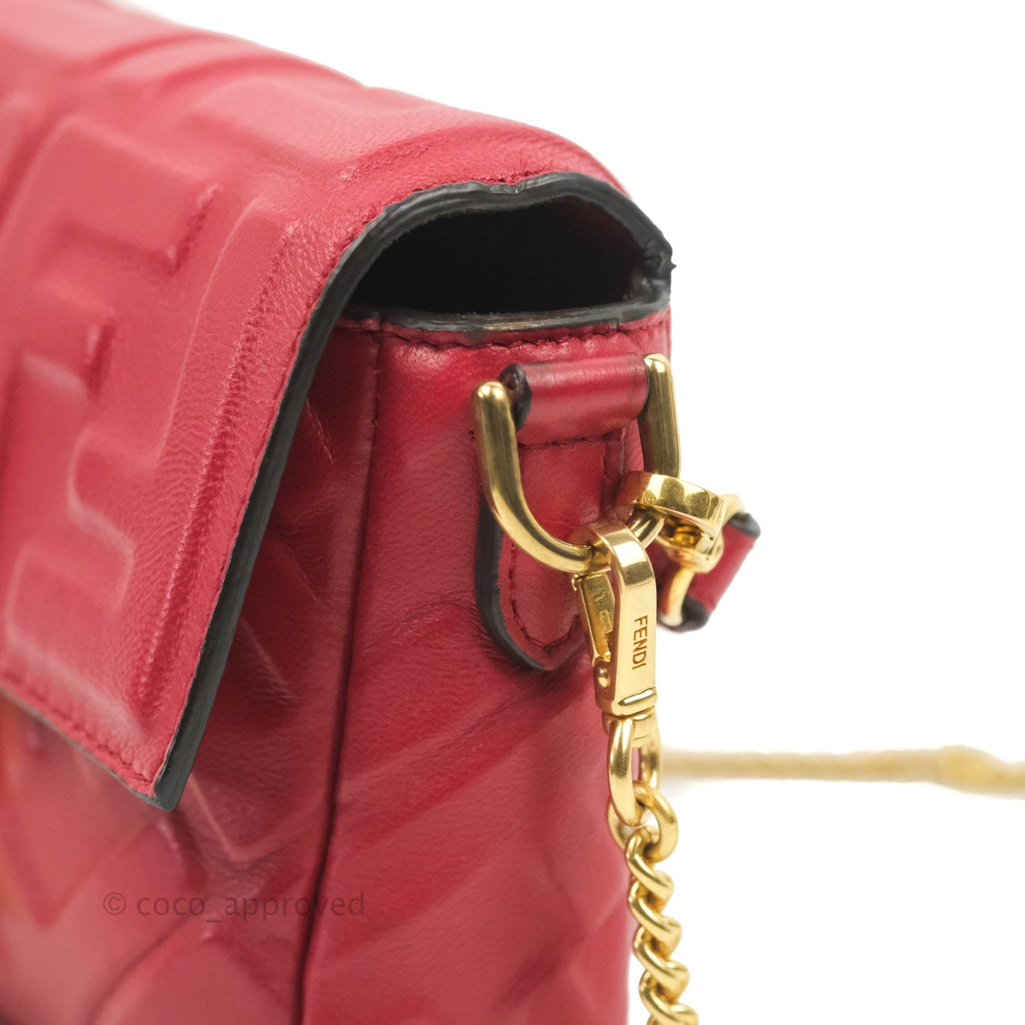 Fendi Nappa FF 1974 Embossed Mini Baguette Red