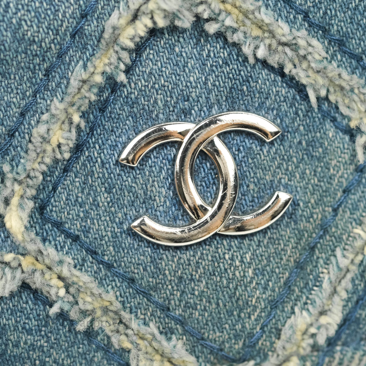 Chanel Quilted Wallet on Chain WOC Washed Denim Silver Hardware