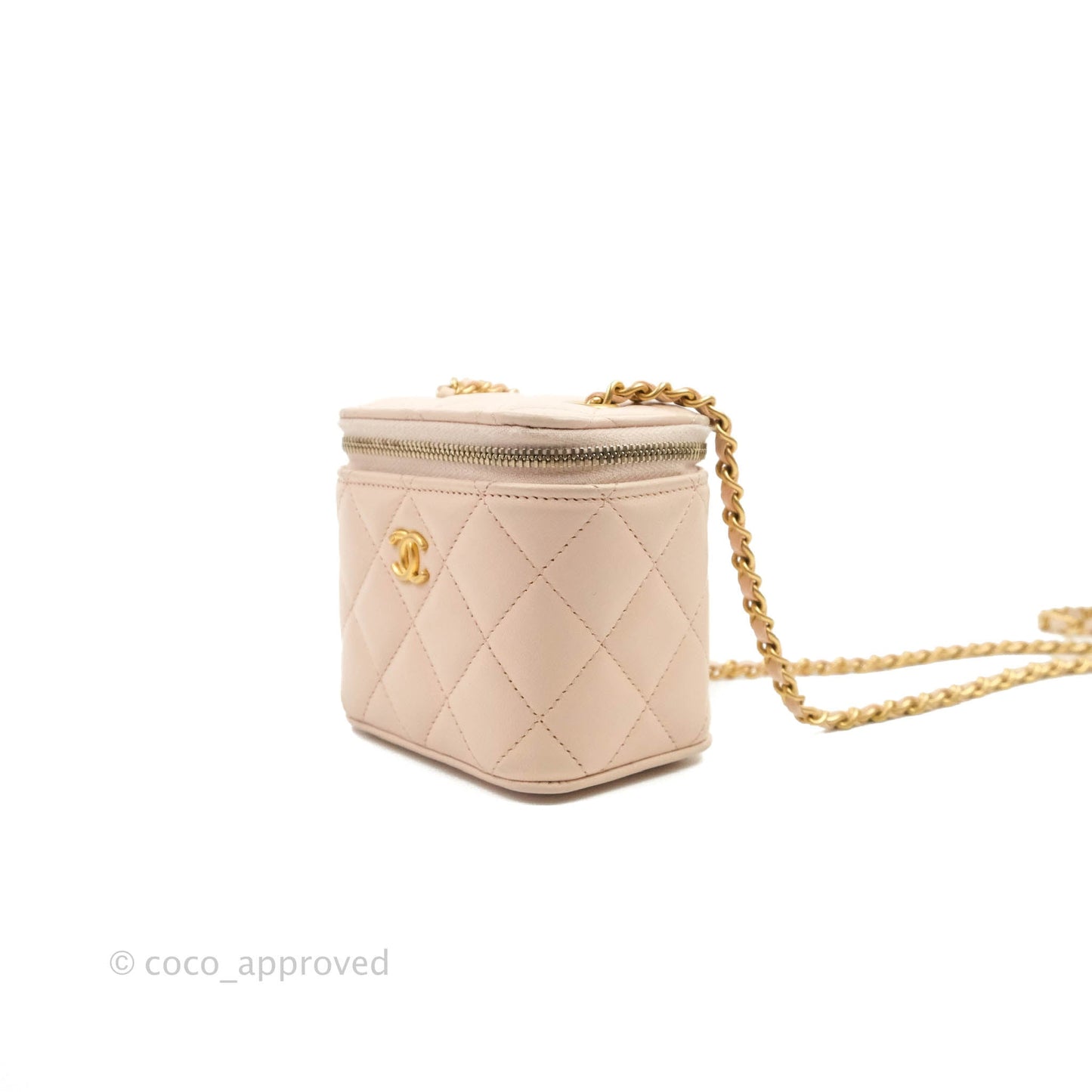 Chanel Classic Mini Pearl Crush Vanity With Chain Light Pink Lambskin Aged Gold Hardware