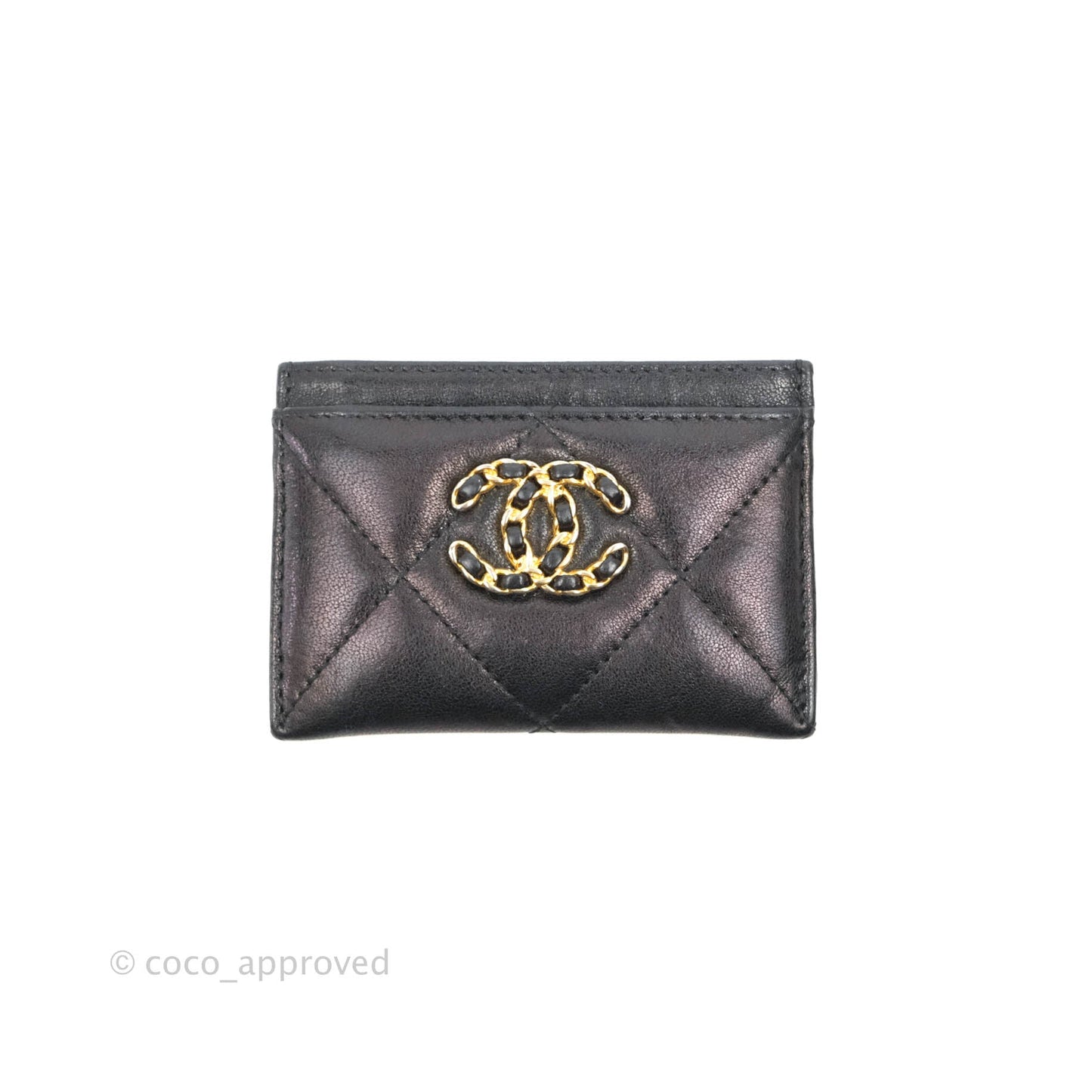 Chanel 19 Quilted Iridescent Black Flat Card Holder