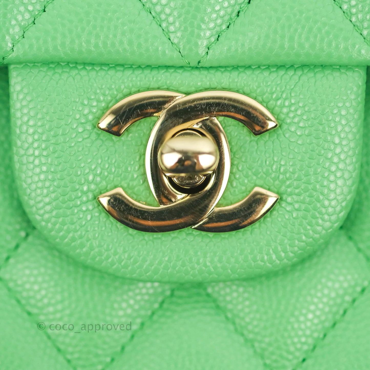 Chanel Small Classic Quilted Flap Green Caviar Gold Hardware