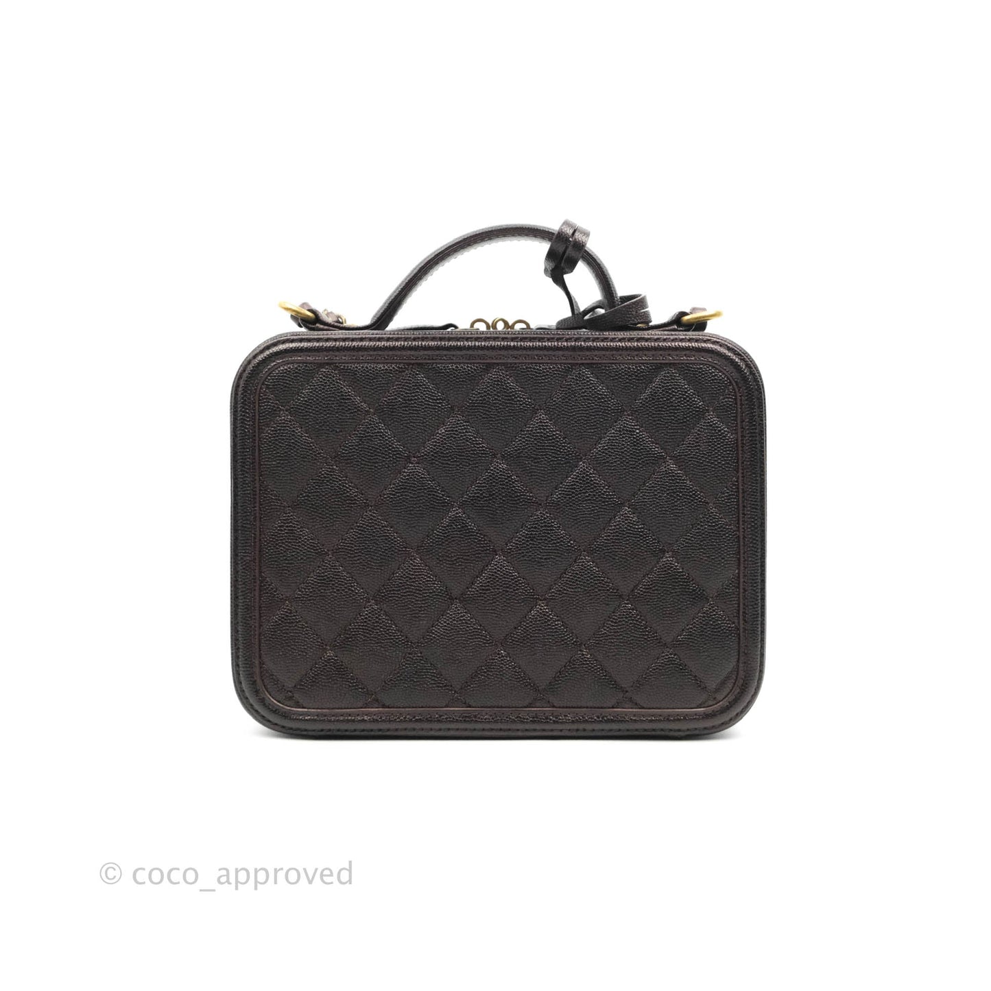 Chanel Quilted Medium CC Filigree Vanity Case Iridescent Burgundy Caviar Gold Hardware