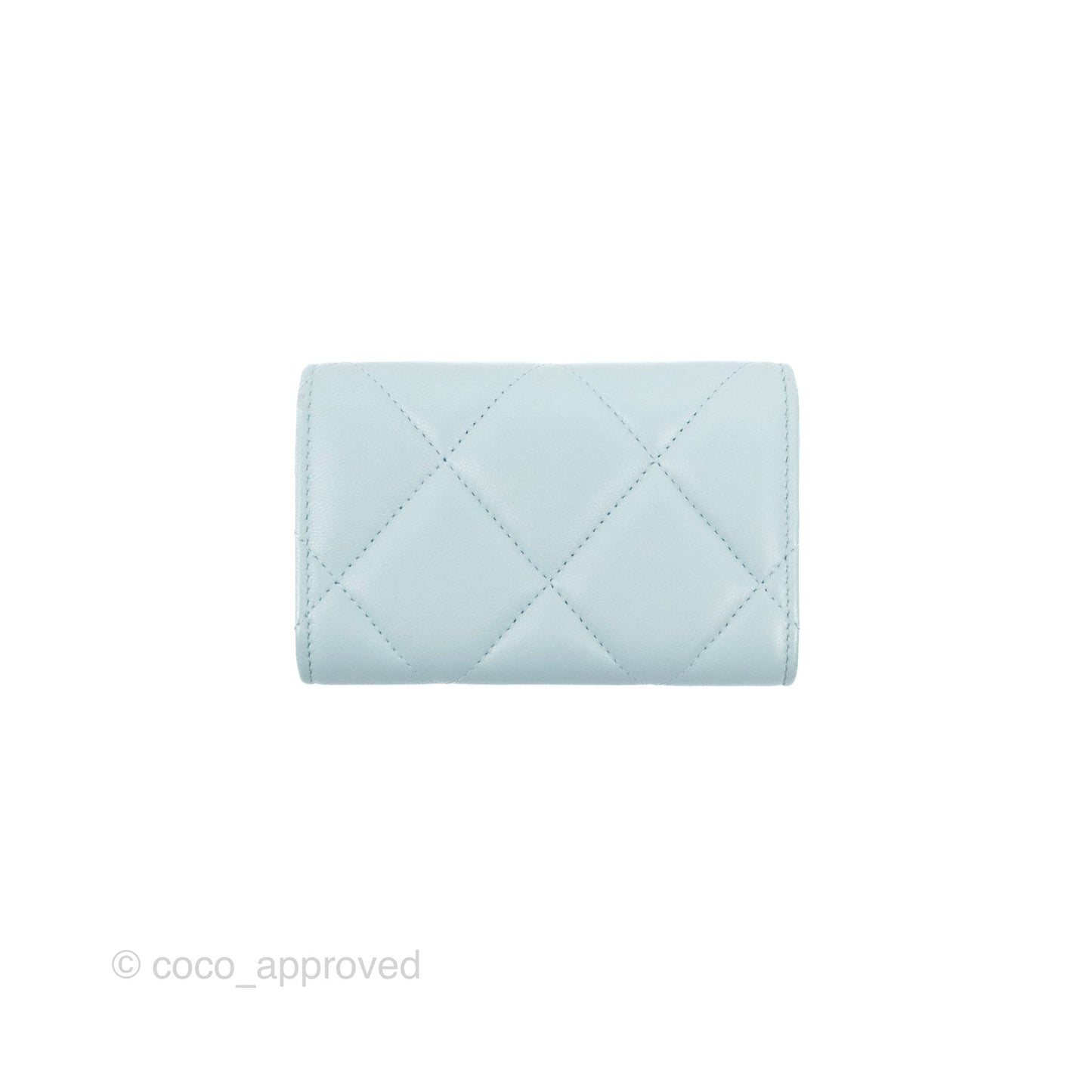 Chanel 19 Quilted Flap Card Holder Light Blue Lambskin