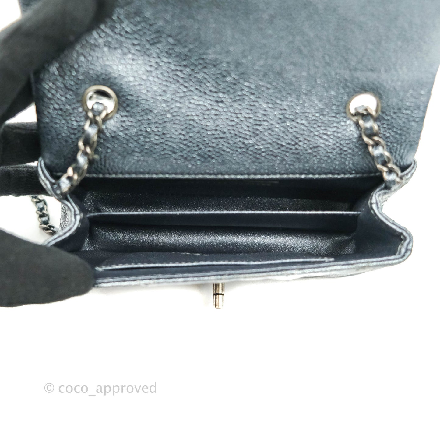 Chanel Quilted Extra Mini Rectangular Flap Metallic Dark Grey Caviar Ruthenium Hardware
