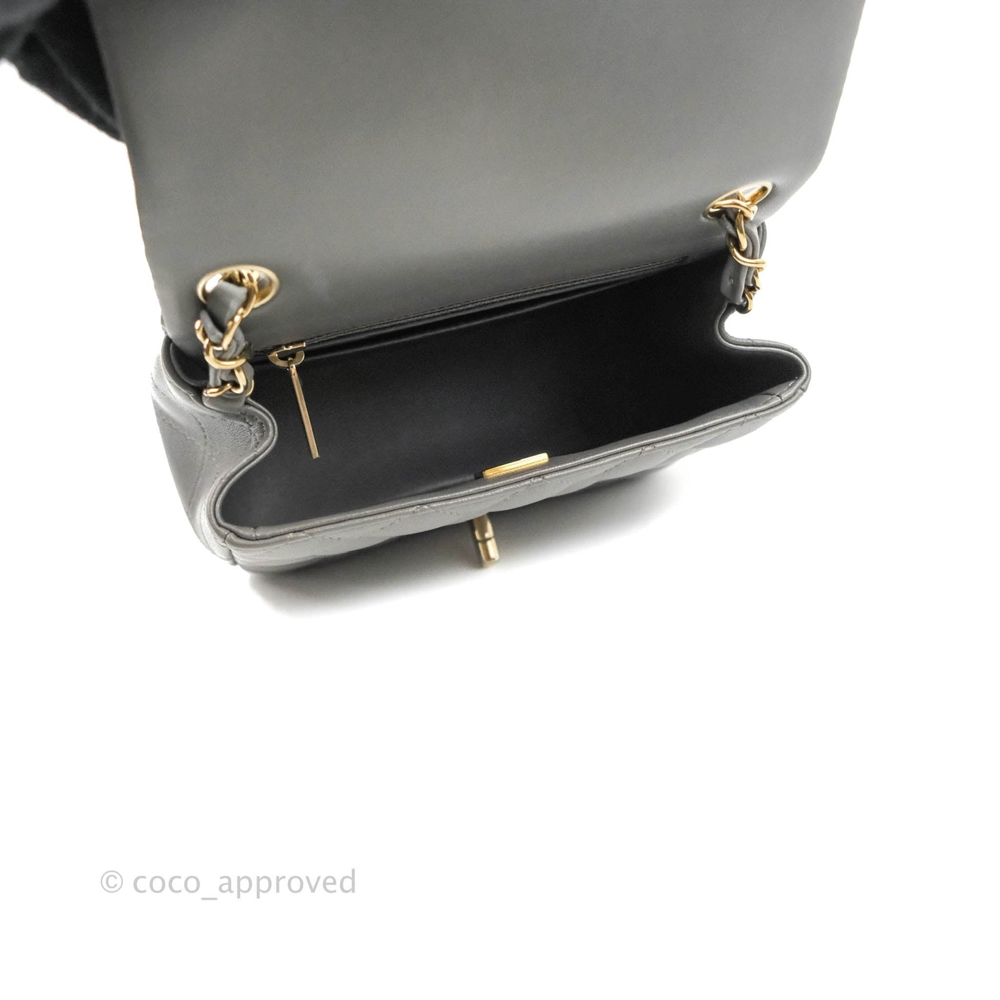 Chanel Quilted Mini Square Grey Lambskin Gold Hardware