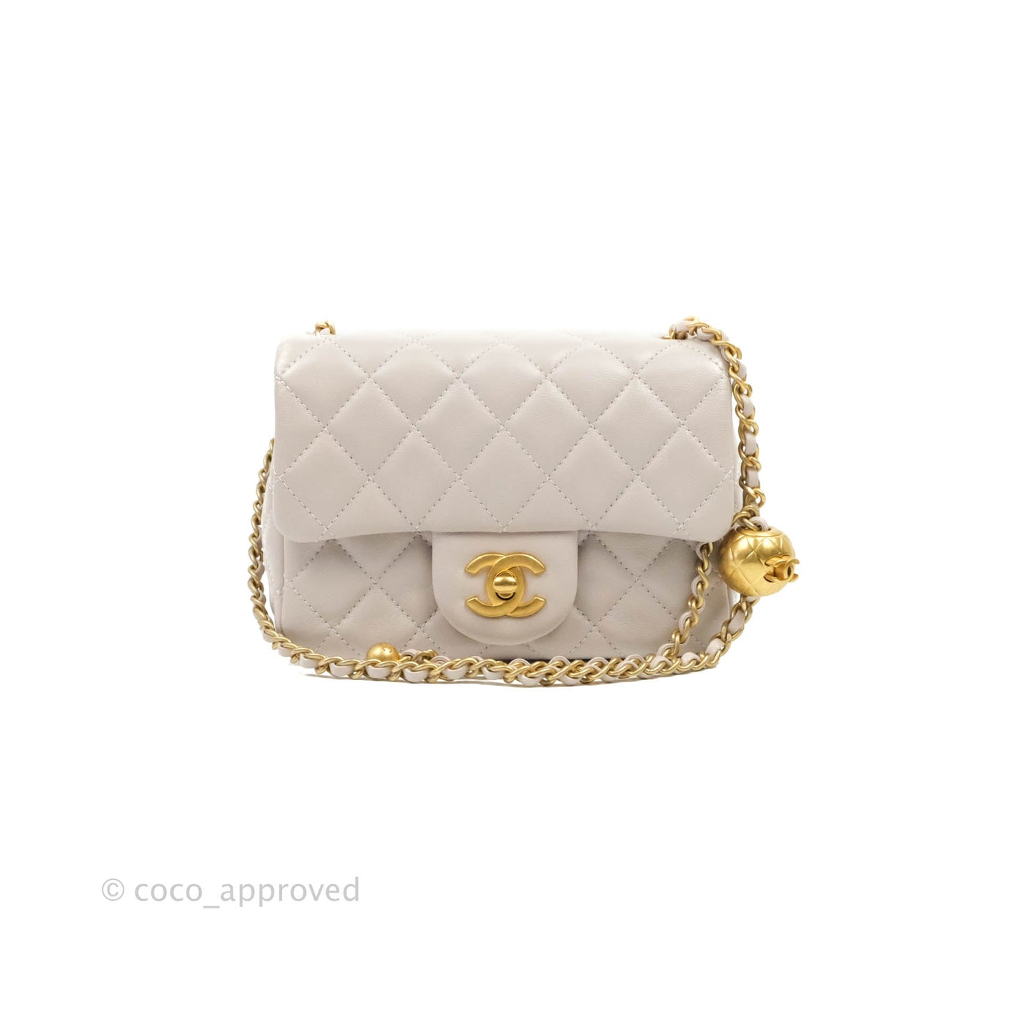 Chanel Mini Square Pearl Crush Quilted Pale Lilac Lambskin Gold Hardware