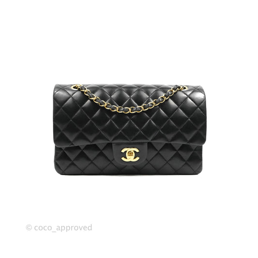 Chanel Classic M/L Medium Flap Quilted Black Lambskin 24K Gold Hardware