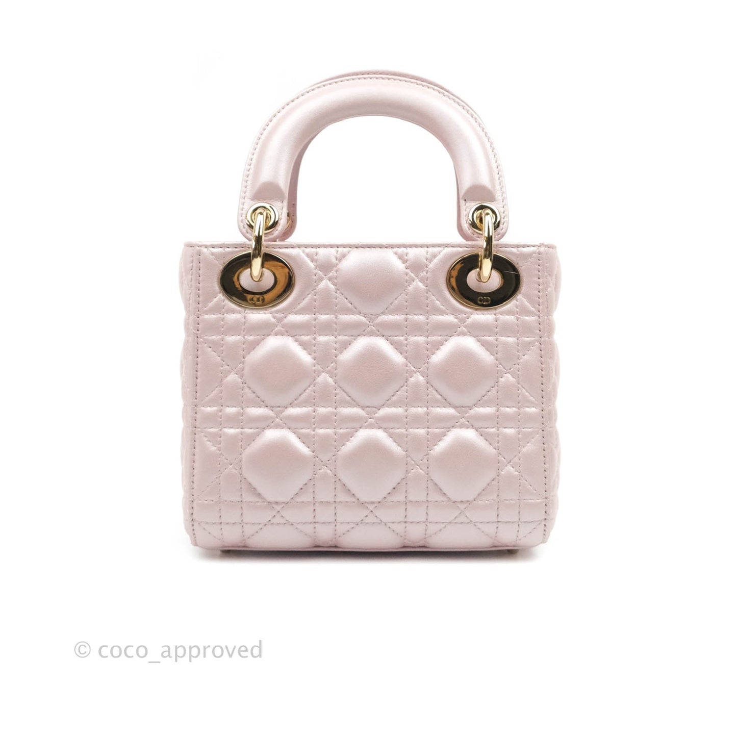 Christian Dior Mini Lady Dior Bag Cannage Lambskin Iridescent Pink Gold Hardware